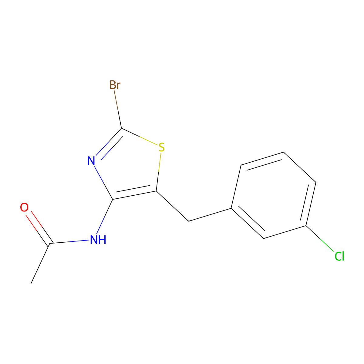 N-(2-Bromo-5-(3-chlorobenzyl)thiazol-4-yl)acetamide molecular structure, CAS 1049145-20-1