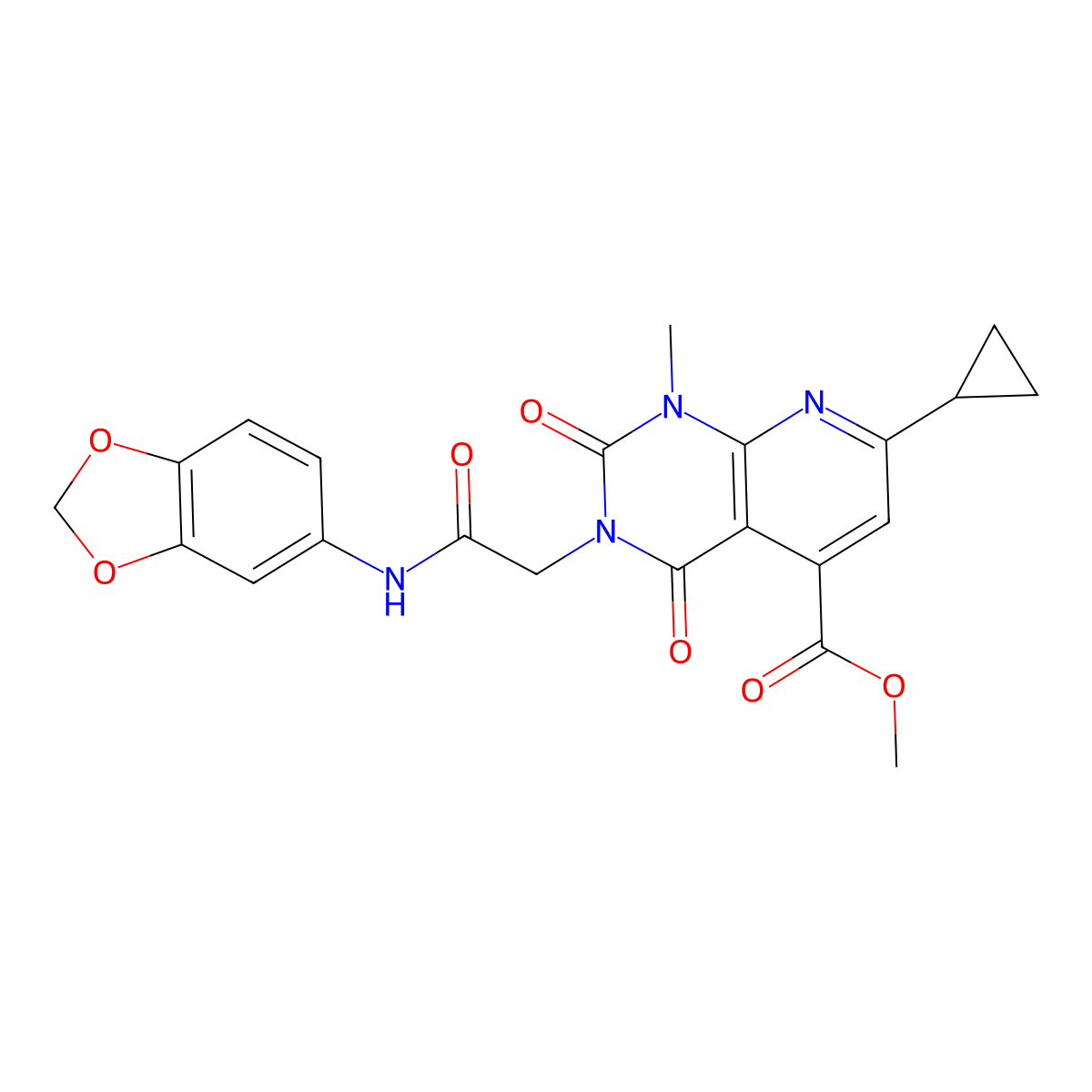 Methyl 3-{[(2H-1,3-benzodioxol-5-YL)carbamoyl]methyl}-7-cyclopropyl-1-methyl-2,4-dioxo-1H,2H,3H,4H-pyrido[2,3-D]pyrimidine-5-carboxylate molecular structure, CAS 1049158-11-3