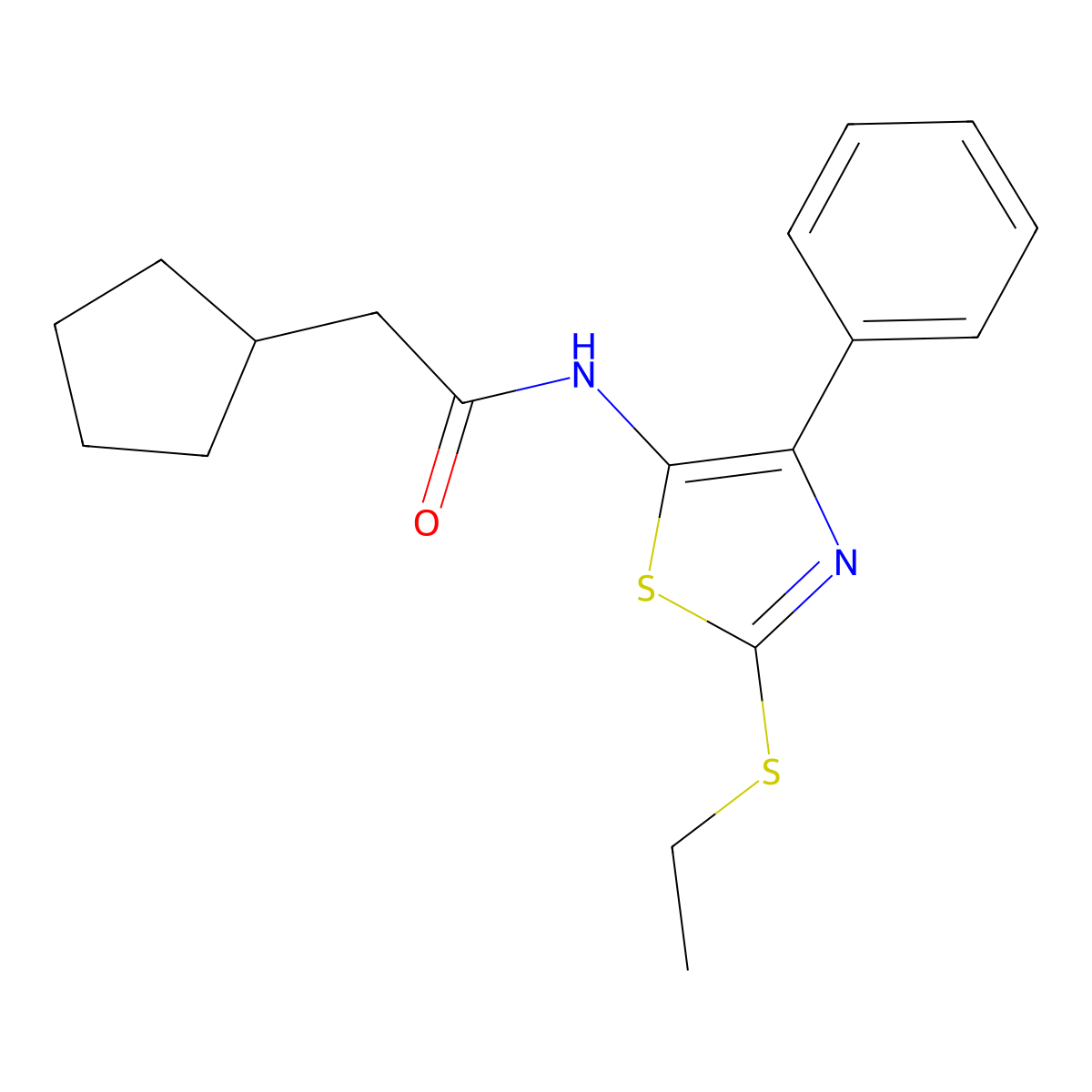 2-cyclopentyl-N-(2-(ethylthio)-4-phenylthiazol-5-yl)acetamide molecular structure, CAS 1049167-83-0
