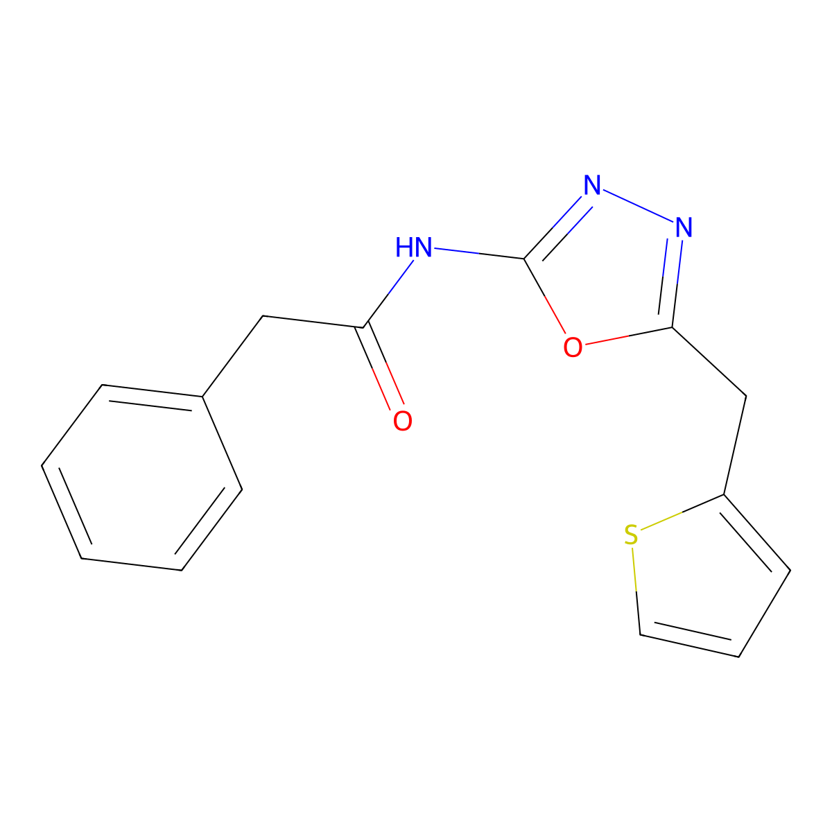 2-phenyl-N-(5-(thiophen-2-ylmethyl)-1,3,4-oxadiazol-2-yl)acetamide molecular structure, CAS 1049174-60-8