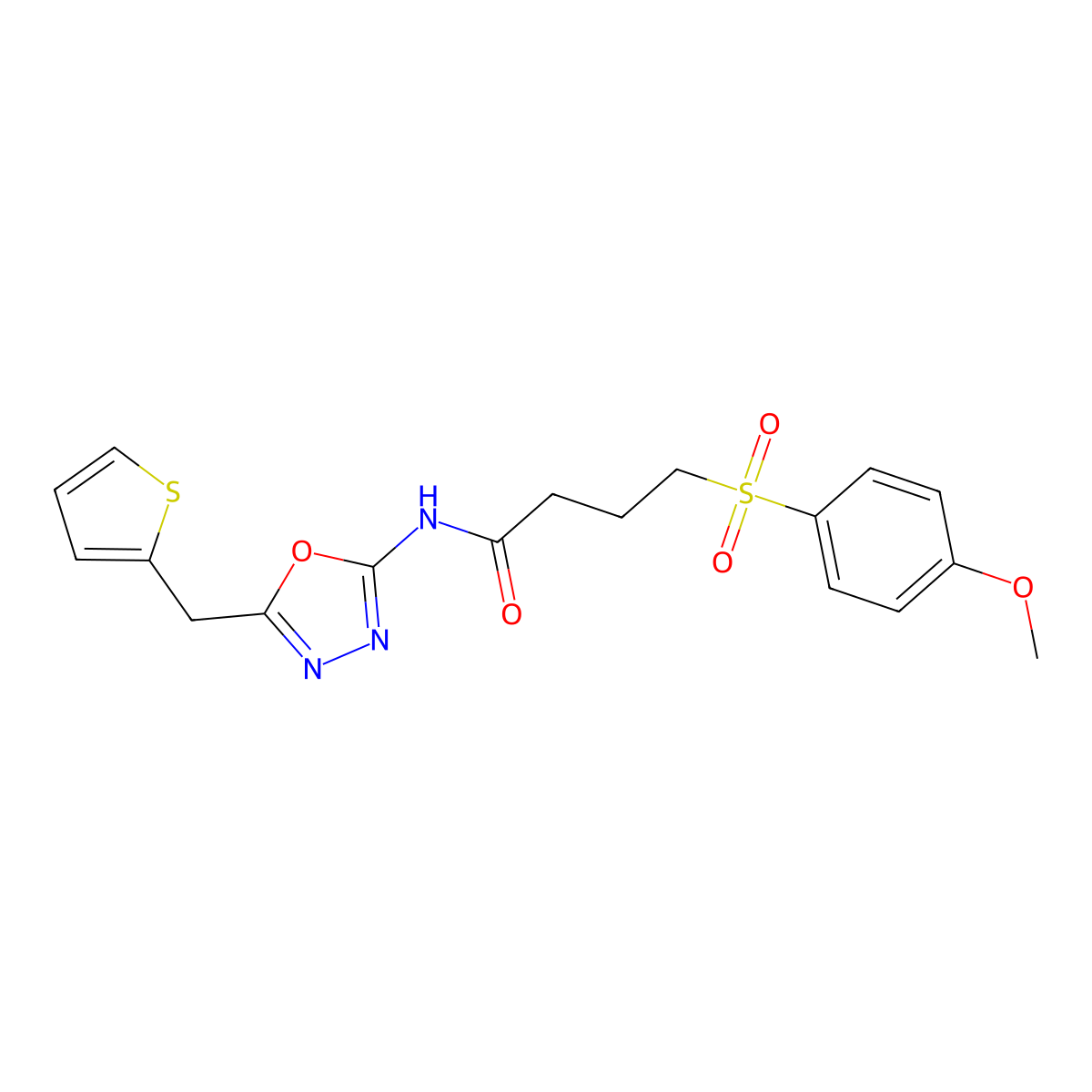 4-(4-methoxybenzenesulfonyl)-N-{5-[(thiophen-2-yl)methyl]-1,3,4-oxadiazol-2-yl}butanamide molecular structure, CAS 1049175-05-4