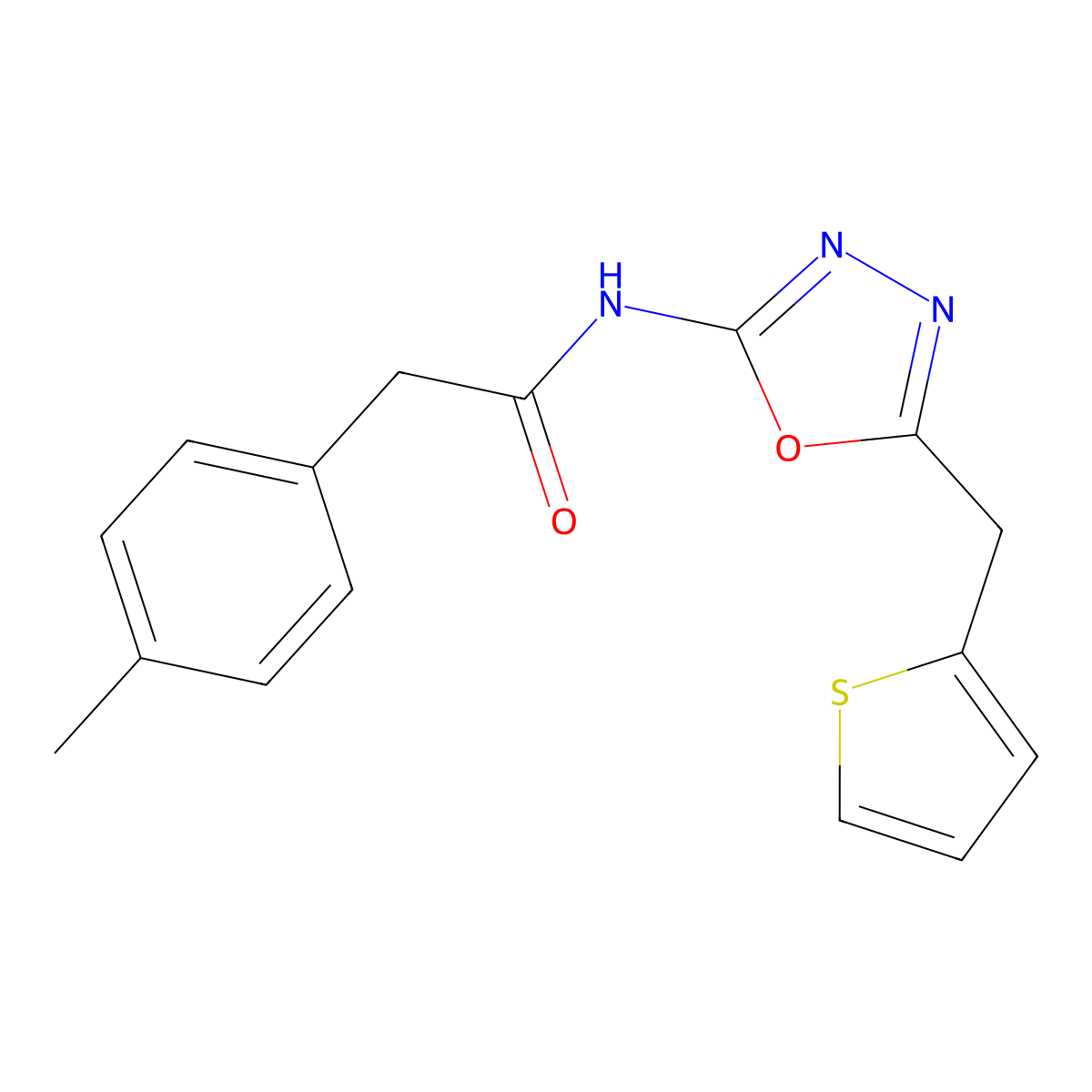 N-(5-(thiophen-2-ylmethyl)-1,3,4-oxadiazol-2-yl)-2-(p-tolyl)acetamide molecular structure, CAS 1049175-43-0