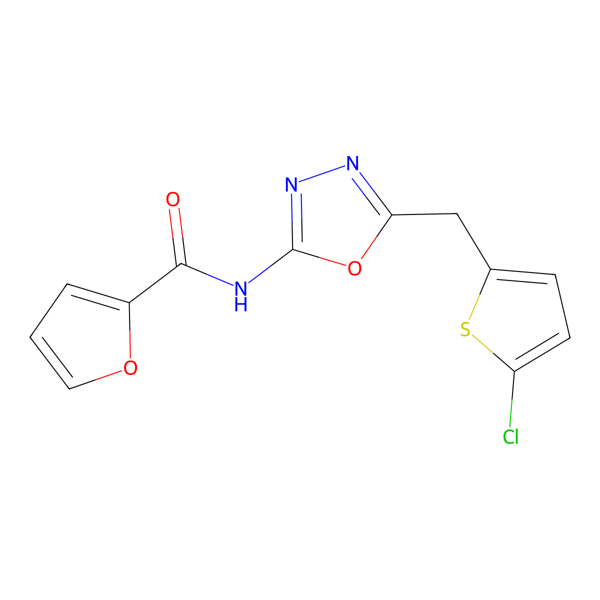 N-{5-[(5-chlorothiophen-2-yl)methyl]-1,3,4-oxadiazol-2-yl}furan-2-carboxamide molecular structure, CAS 1049176-23-9