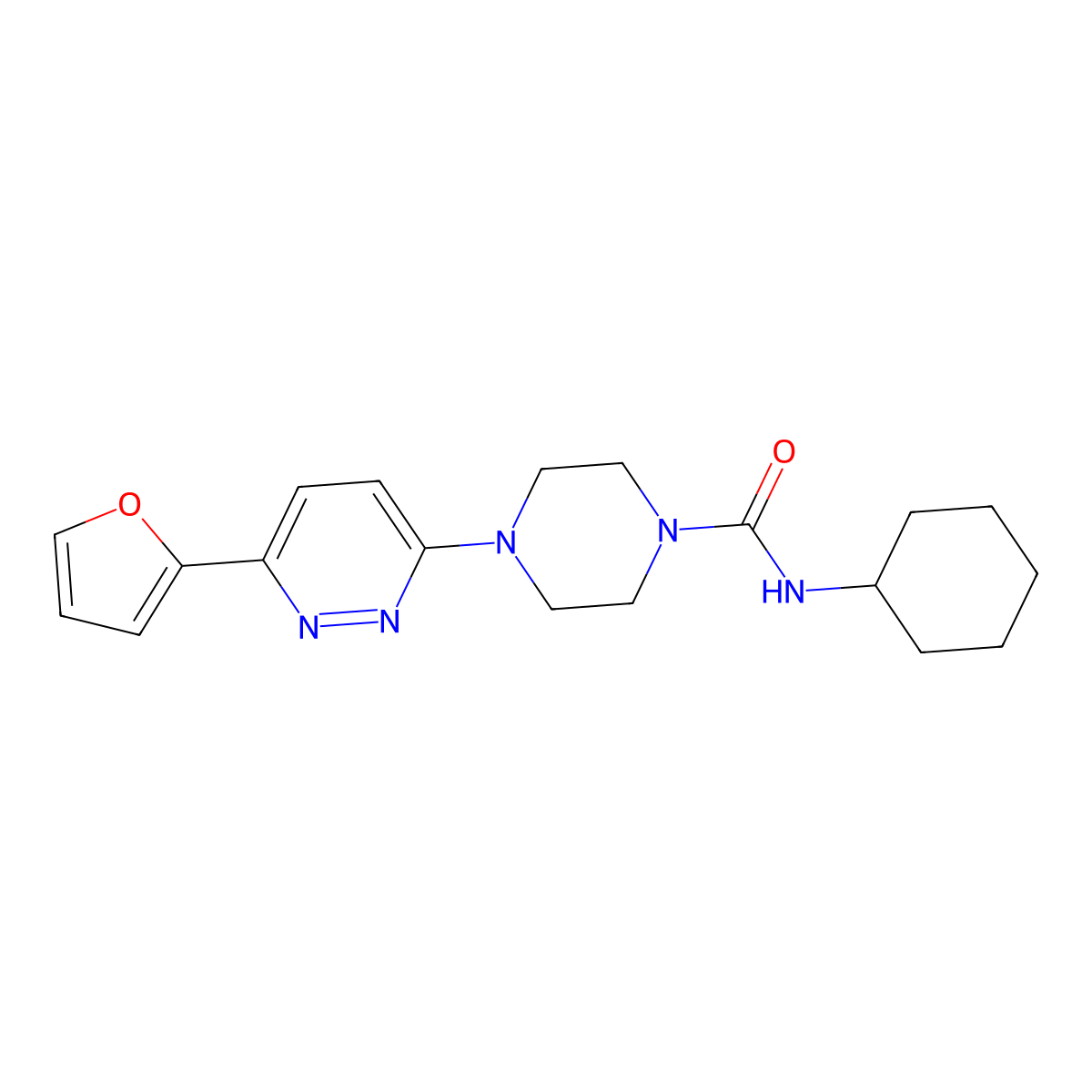 N-cyclohexyl-4-[6-(furan-2-yl)pyridazin-3-yl]piperazine-1-carboxamide molecular structure, CAS 1049176-44-4