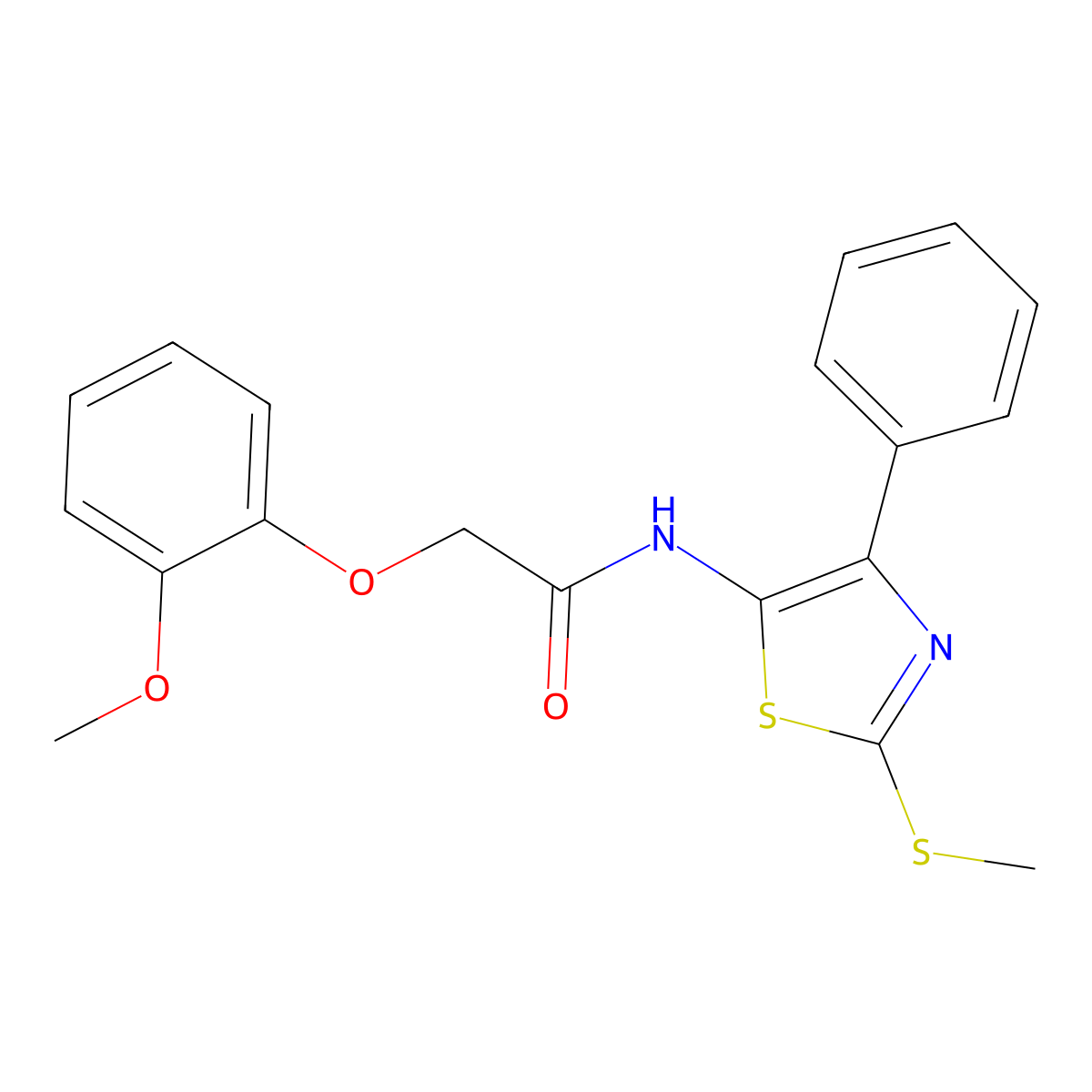 2-(2-methoxyphenoxy)-N-(2-(methylthio)-4-phenylthiazol-5-yl)acetamide molecular structure, CAS 1049187-76-9