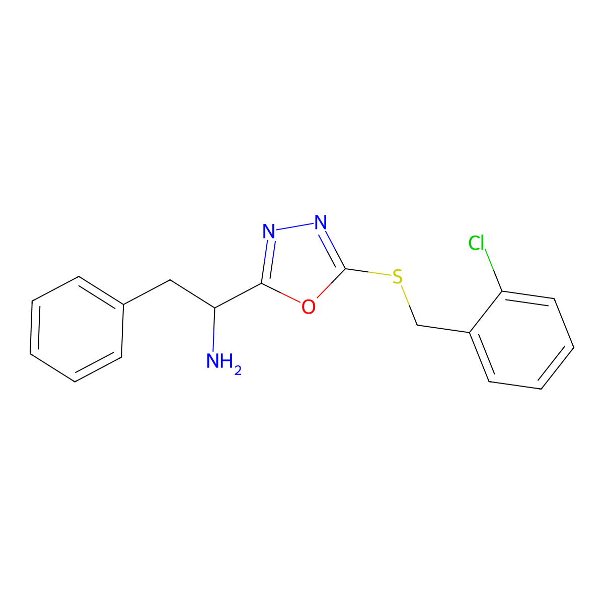 1-{5-[(2-Chlorobenzyl)sulfanyl]-1,3,4-oxadiazol-2-yl}-2-phenylethanamine molecular structure, CAS 1049188-19-3