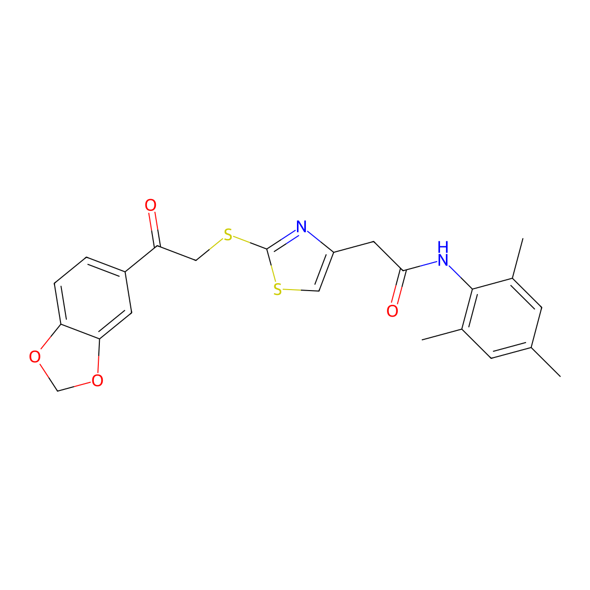 2-(2-((2-(benzo[d][1,3]dioxol-5-yl)-2-oxoethyl)thio)thiazol-4-yl)-N-mesitylacetamide molecular structure, CAS 1049197-41-2