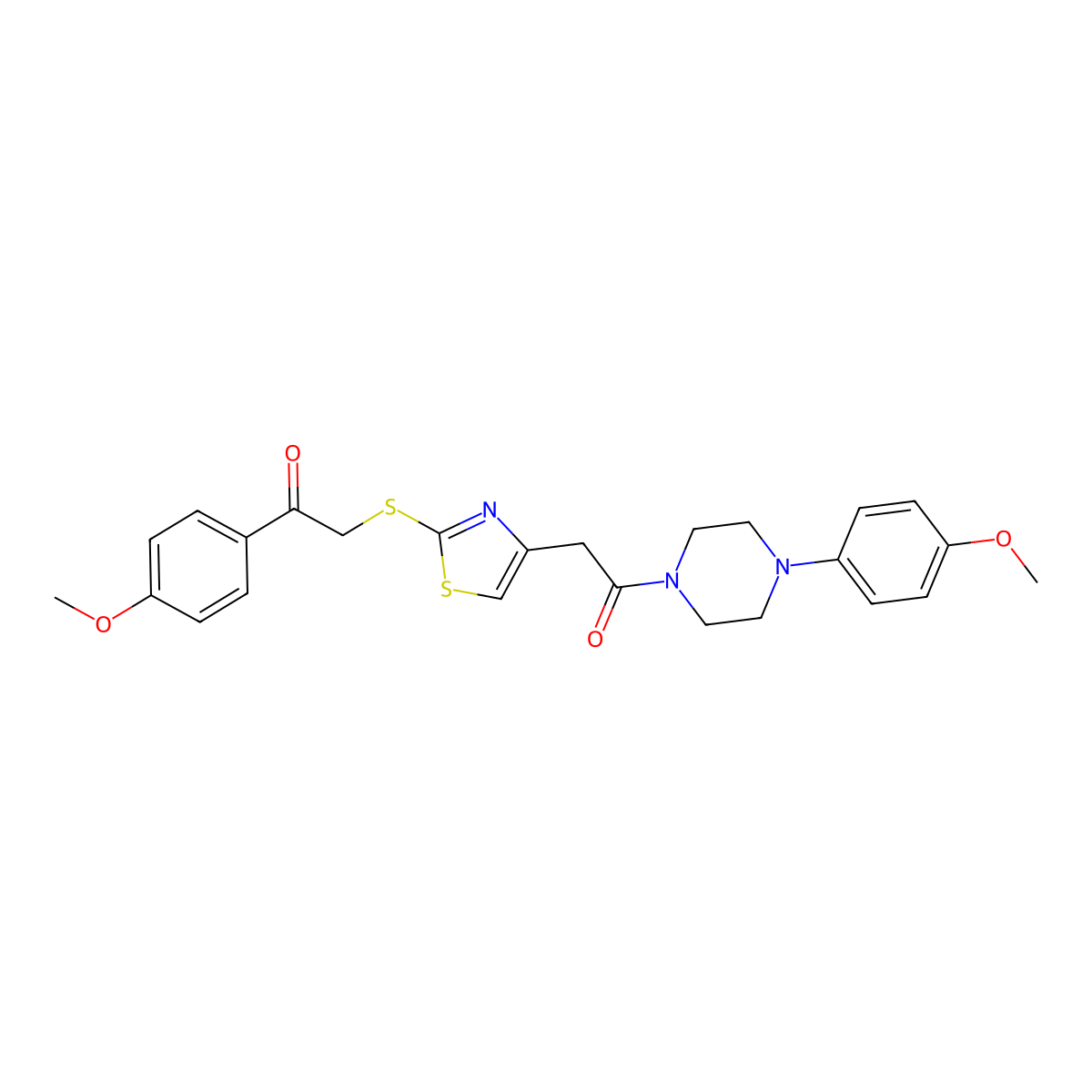 1-(4-Methoxyphenyl)-2-((4-(2-(4-(4-methoxyphenyl)piperazin-1-yl)-2-oxoethyl)thiazol-2-yl)thio)ethanone molecular structure, CAS 1049198-59-5