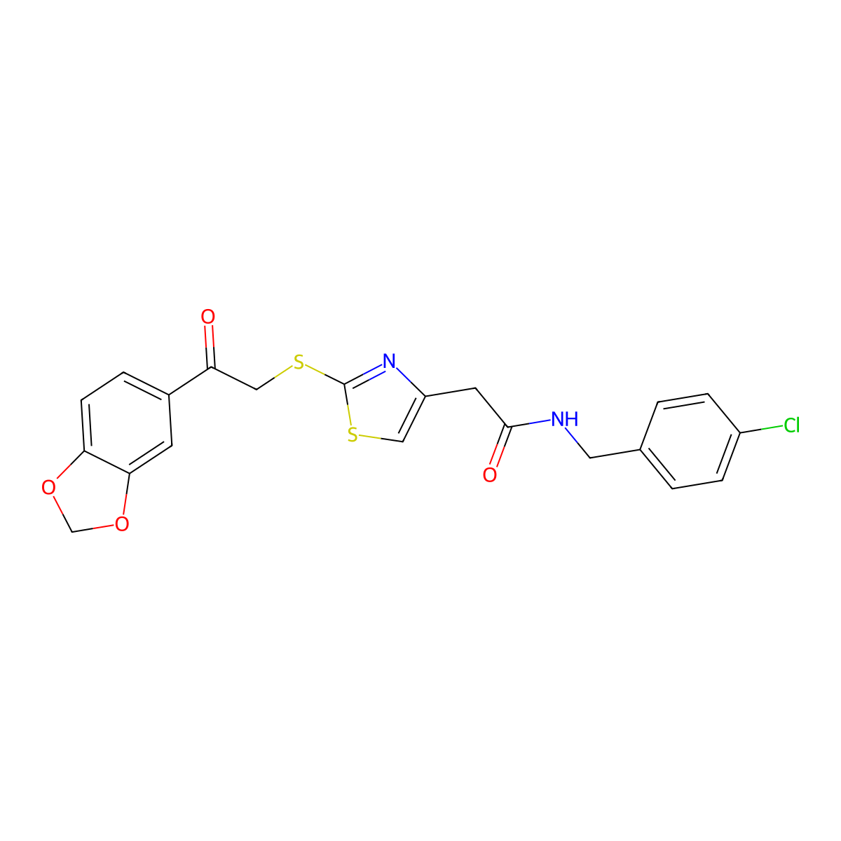2-(2-{[2-(2H-1,3-benzodioxol-5-yl)-2-oxoethyl]sulfanyl}-1,3-thiazol-4-yl)-N-[(4-chlorophenyl)methyl]acetamide molecular structure, CAS 1049201-03-7