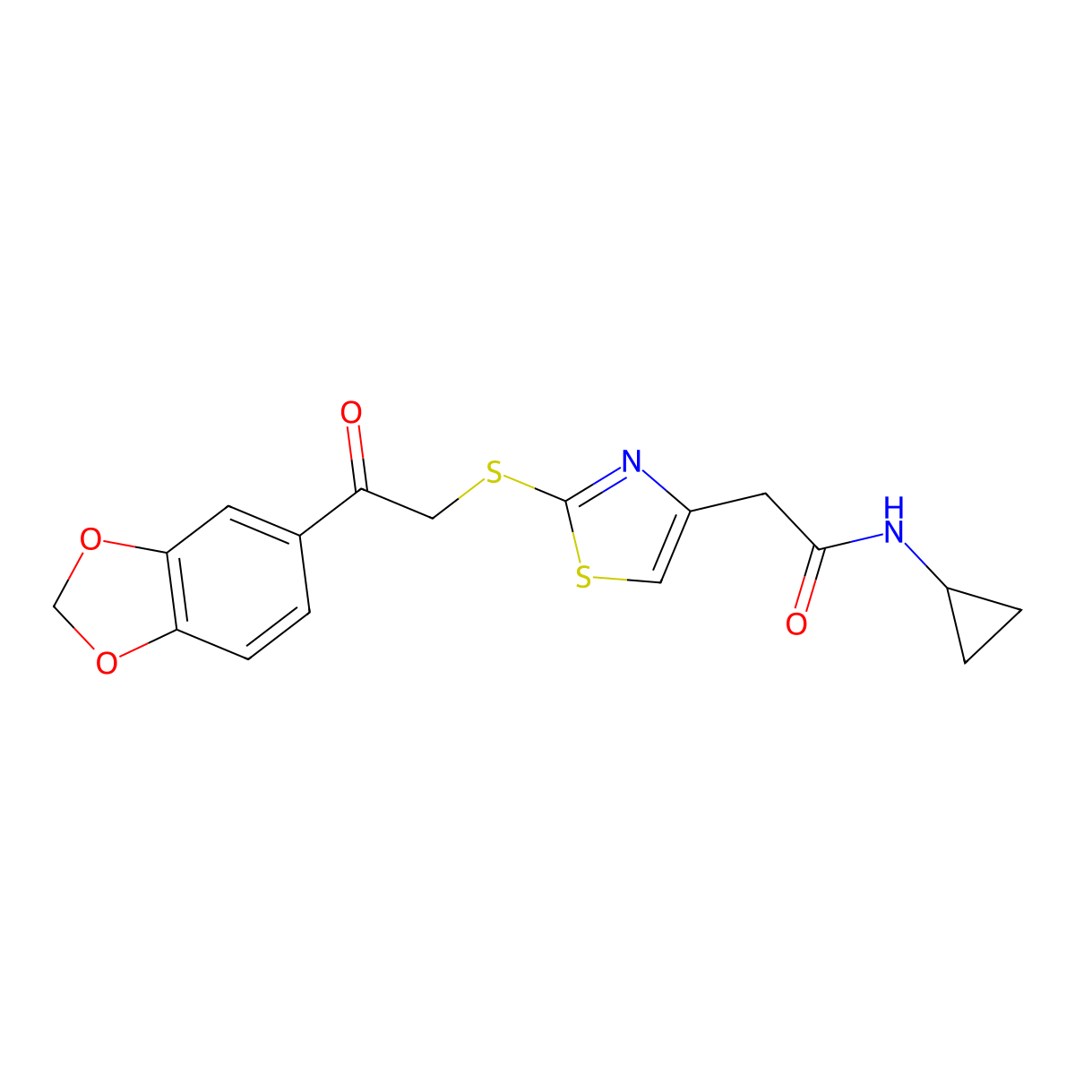 2-(2-{[2-(2H-1,3-benzodioxol-5-yl)-2-oxoethyl]sulfanyl}-1,3-thiazol-4-yl)-N-cyclopropylacetamide molecular structure, CAS 1049202-38-1