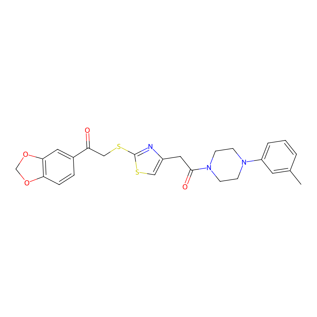 1-(Benzo[d][1,3]dioxol-5-yl)-2-((4-(2-oxo-2-(4-(m-tolyl)piperazin-1-yl)ethyl)thiazol-2-yl)thio)ethanone molecular structure, CAS 1049202-54-1