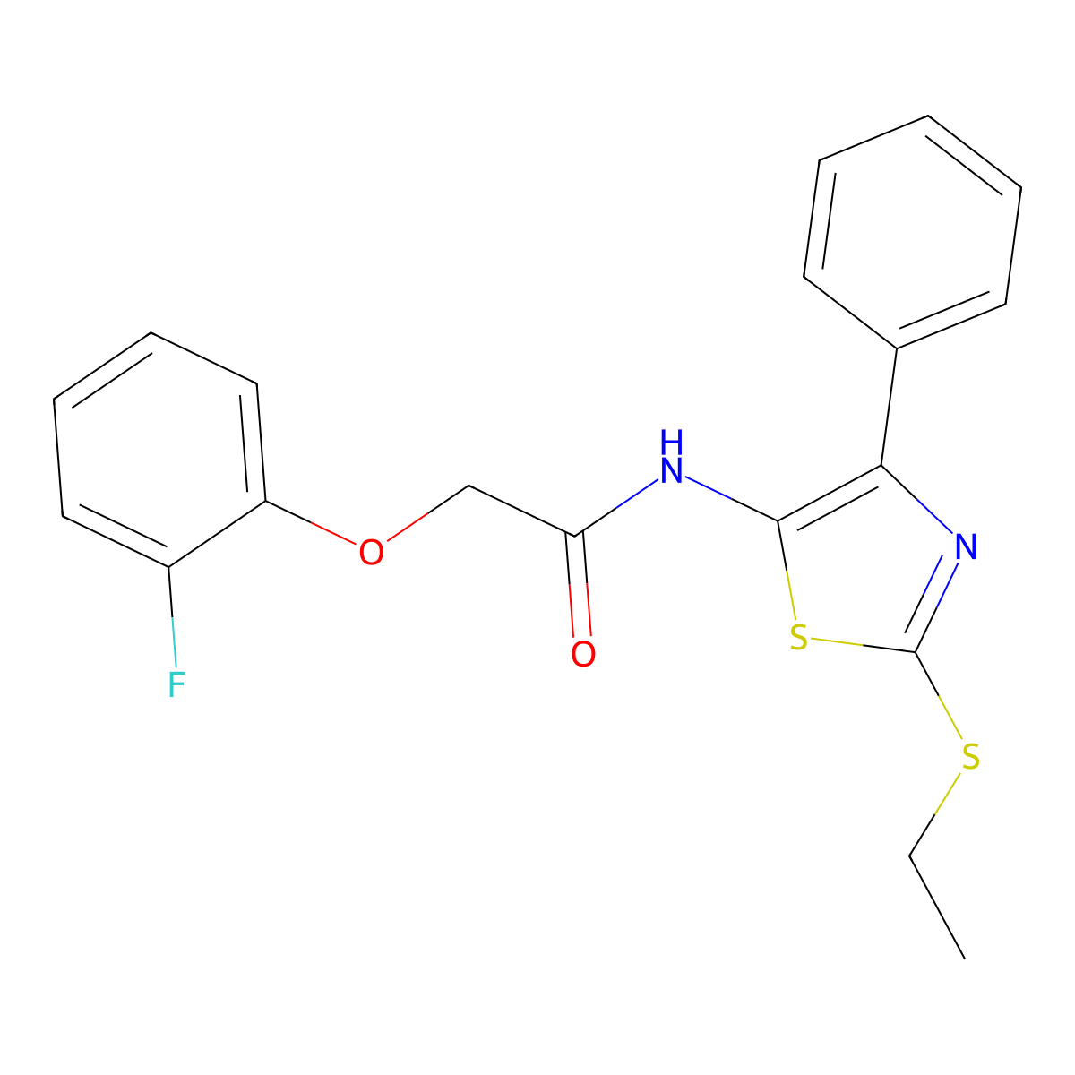 N-(2-(ethylthio)-4-phenylthiazol-5-yl)-2-(2-fluorophenoxy)acetamide molecular structure, CAS 1049206-58-7
