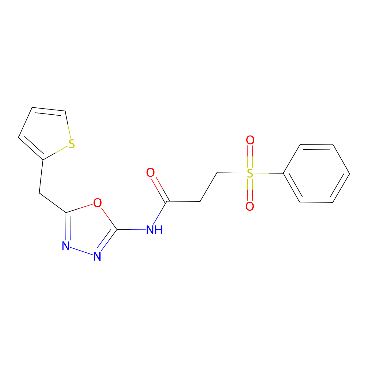 3-(benzenesulfonyl)-N-{5-[(thiophen-2-yl)methyl]-1,3,4-oxadiazol-2-yl}propanamide molecular structure, CAS 1049223-31-5