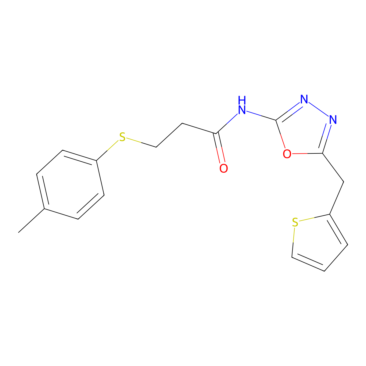 N-(5-(thiophen-2-ylmethyl)-1,3,4-oxadiazol-2-yl)-3-(p-tolylthio)propanamide molecular structure, CAS 1049223-39-3