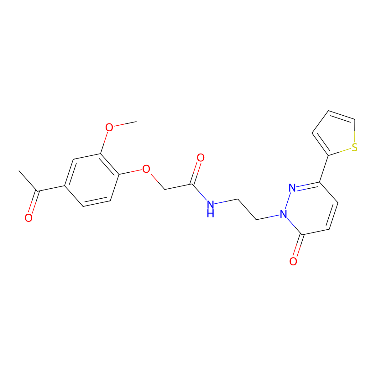 2-(4-acetyl-2-methoxyphenoxy)-N-{2-[6-oxo-3-(thiophen-2-yl)-1,6-dihydropyridazin-1-yl]ethyl}acetamide molecular structure, CAS 1049224-25-0