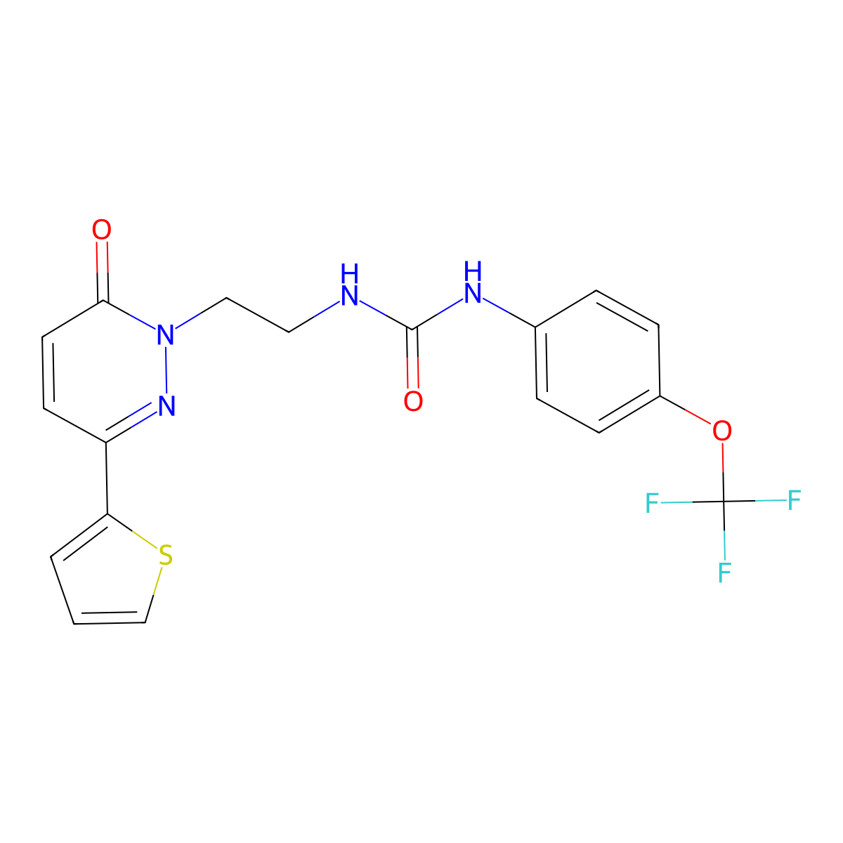 3-{2-[6-Oxo-3-(thiophen-2-yl)-1,6-dihydropyridazin-1-yl]ethyl}-1-[4-(trifluoromethoxy)phenyl]urea molecular structure, CAS 1049226-28-9