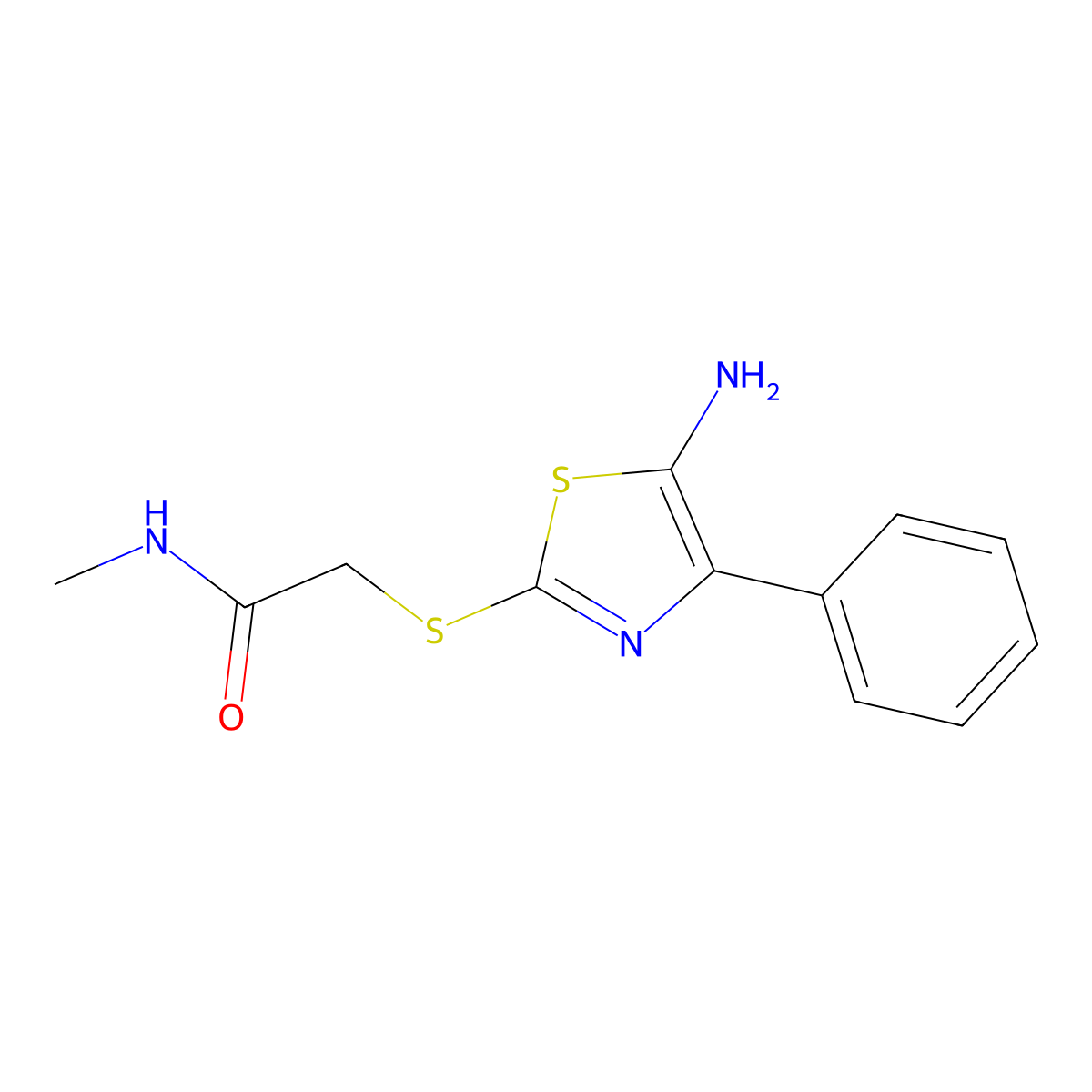 2-[(5-amino-4-phenyl-1,3-thiazol-2-yl)thio]-N-methylacetamide molecular structure, CAS 1049230-68-3