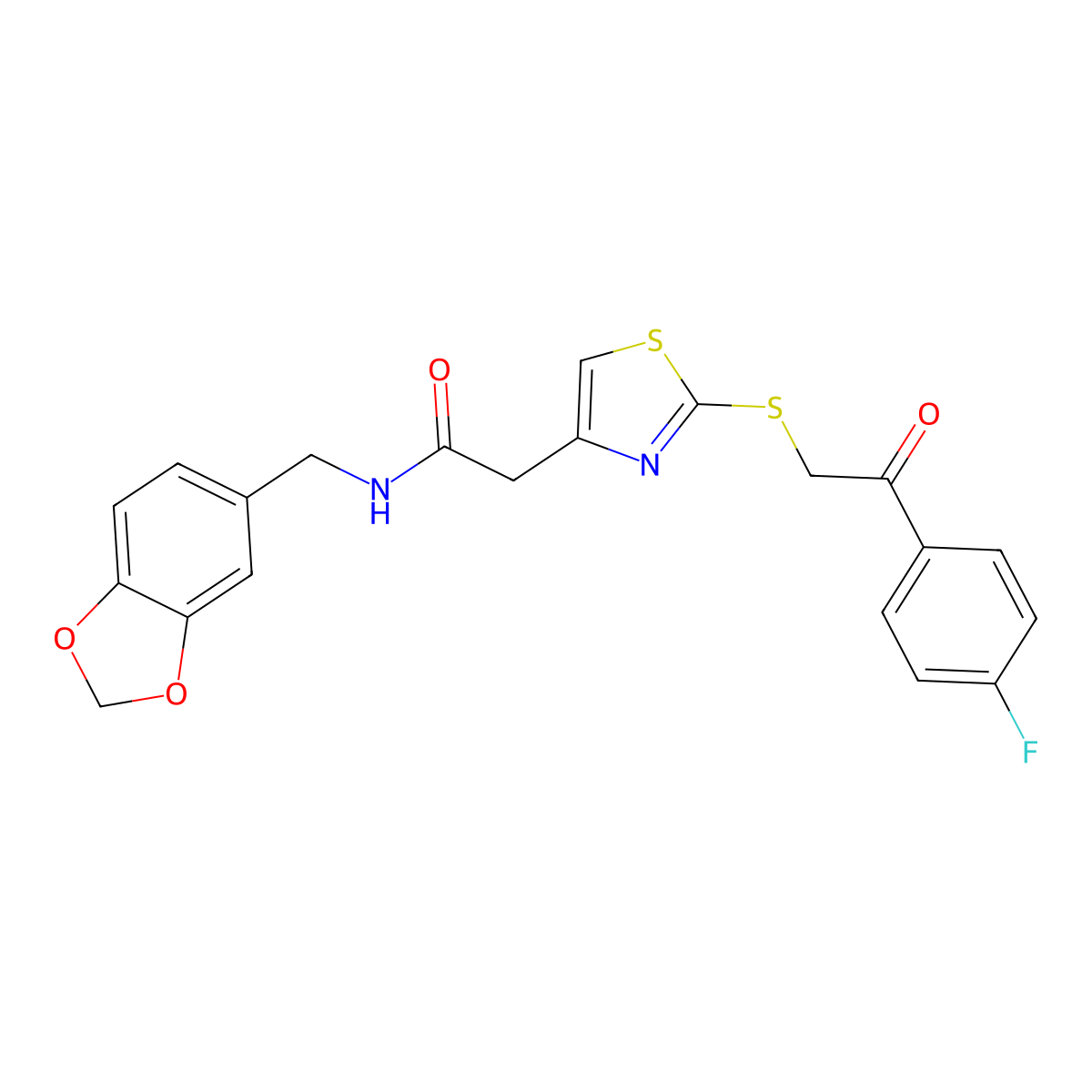 N-[(2H-1,3-benzodioxol-5-yl)methyl]-2-(2-{[2-(4-fluorophenyl)-2-oxoethyl]sulfanyl}-1,3-thiazol-4-yl)acetamide molecular structure, CAS 1049231-21-1