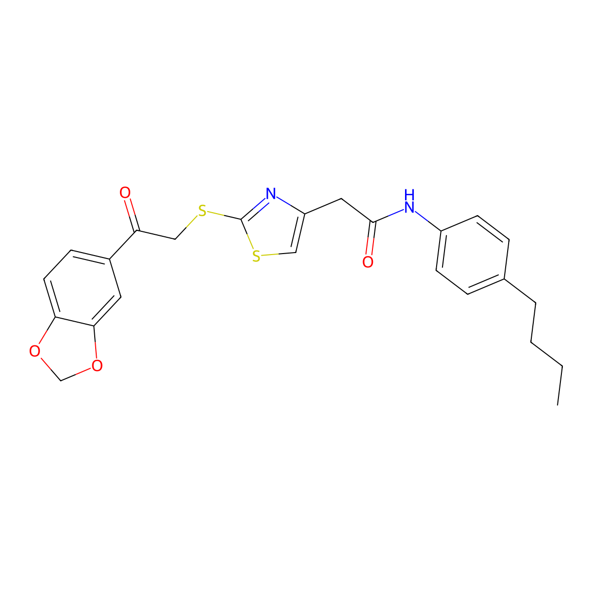 2-(2-((2-(benzo[d][1,3]dioxol-5-yl)-2-oxoethyl)thio)thiazol-4-yl)-N-(4-butylphenyl)acetamide molecular structure, CAS 1049235-66-6