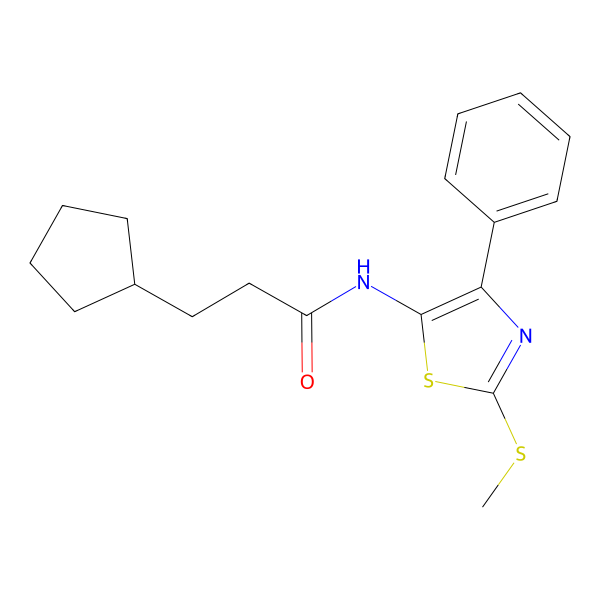 3-cyclopentyl-N-(2-(methylthio)-4-phenylthiazol-5-yl)propanamide molecular structure, CAS 1049238-10-9