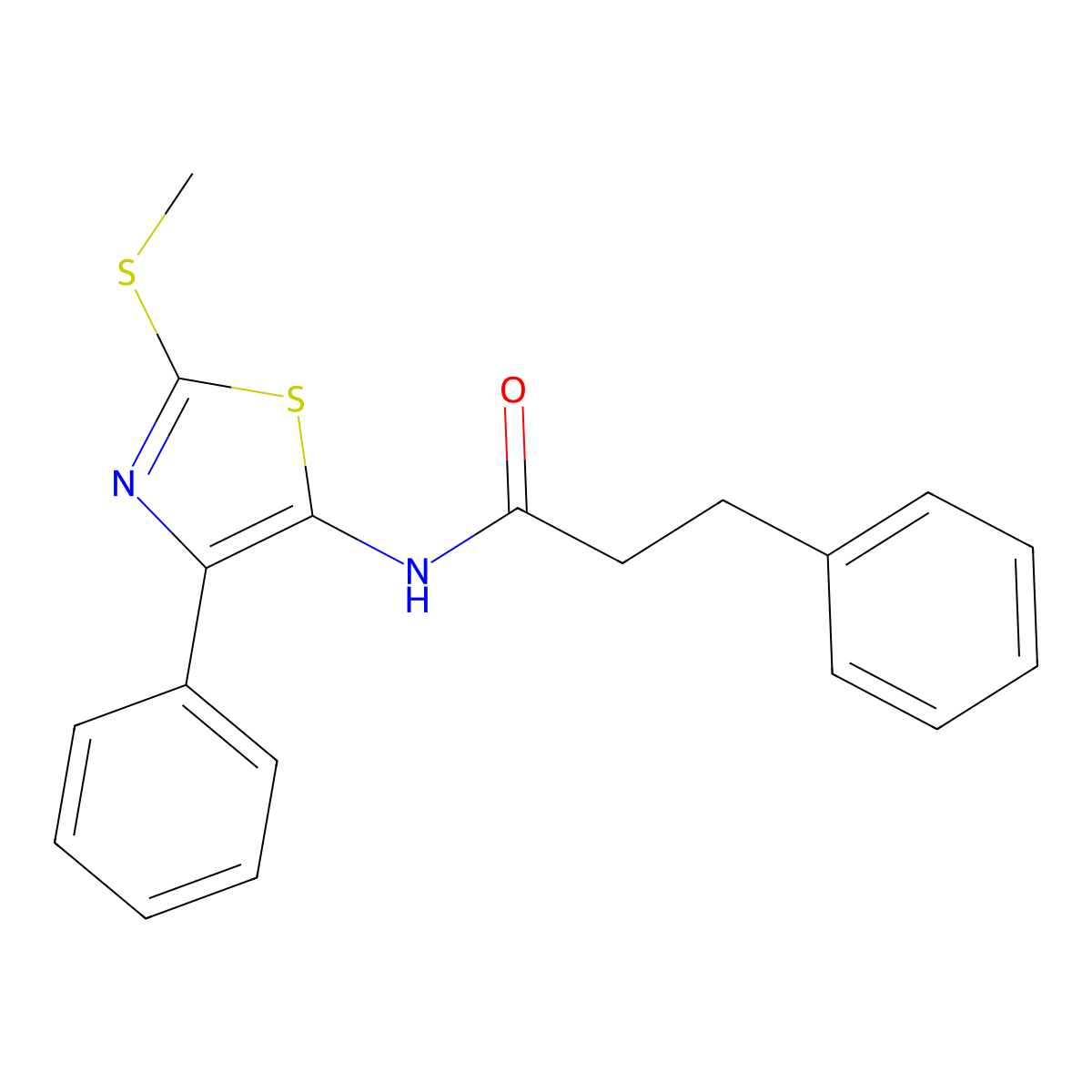 N-(2-(methylthio)-4-phenylthiazol-5-yl)-3-phenylpropanamide molecular structure, CAS 1049239-51-1