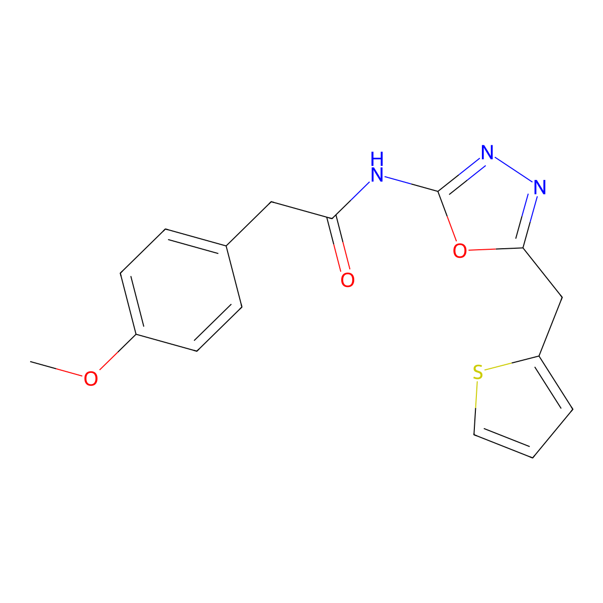 2-(4-methoxyphenyl)-N-(5-(thiophen-2-ylmethyl)-1,3,4-oxadiazol-2-yl)acetamide molecular structure, CAS 1049244-21-4