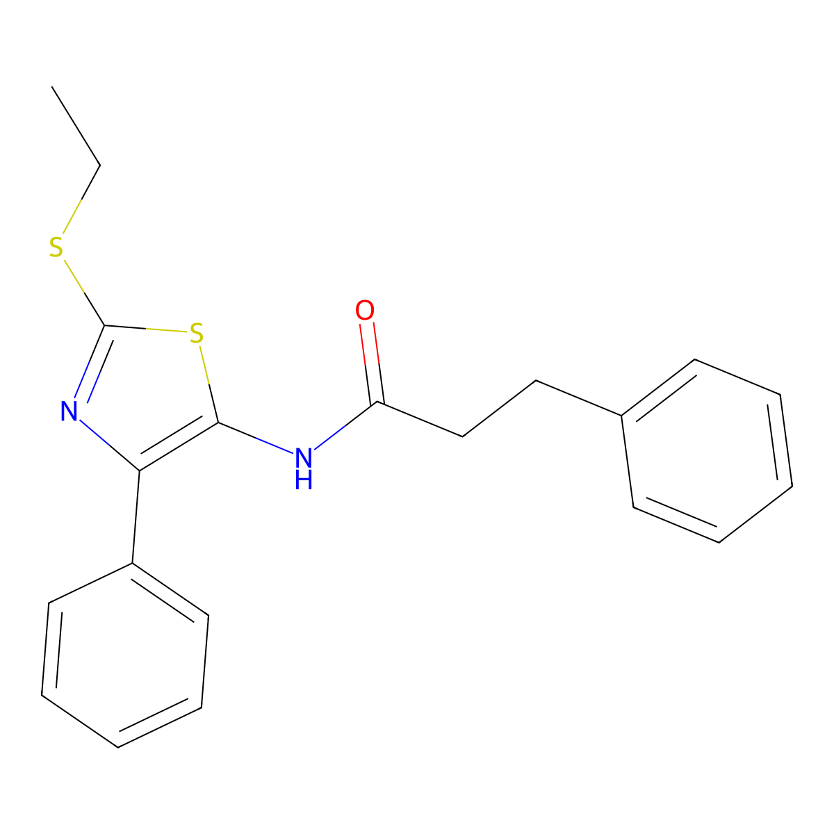 N-(2-(ethylthio)-4-phenylthiazol-5-yl)-3-phenylpropanamide molecular structure, CAS 1049254-91-2
