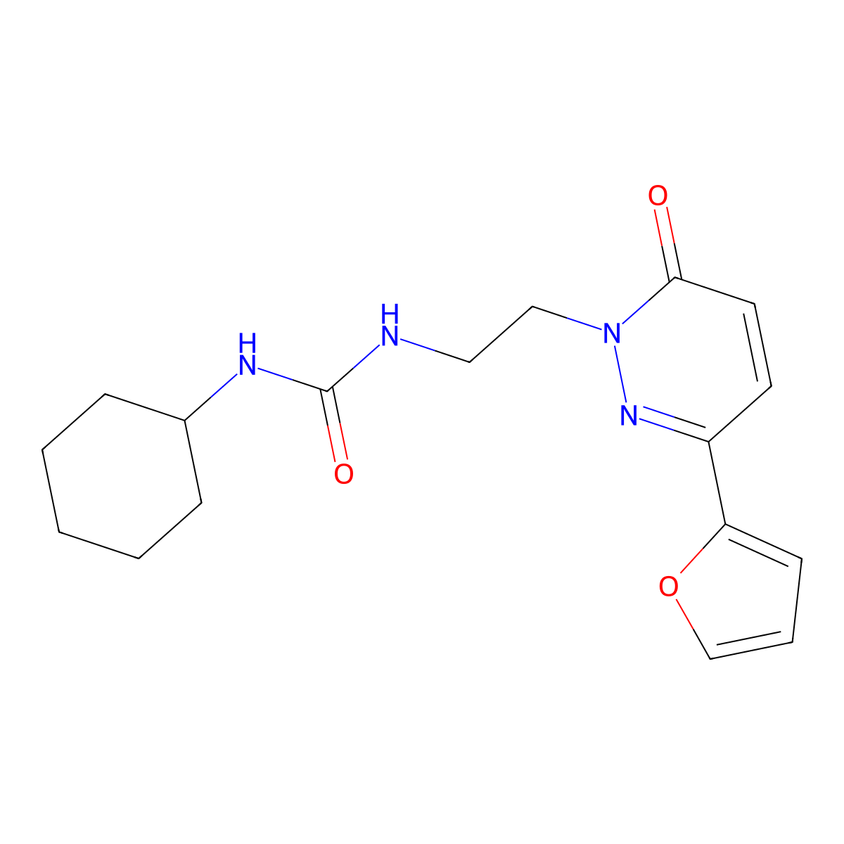1-Cyclohexyl-3-{2-[3-(furan-2-yl)-6-oxo-1,6-dihydropyridazin-1-yl]ethyl}urea molecular structure, CAS 1049258-66-3