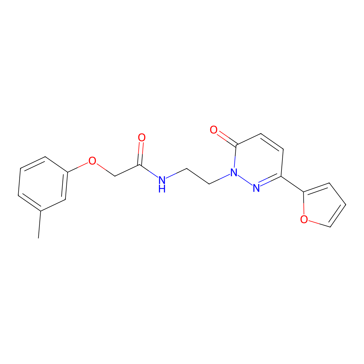 N-{2-[3-(furan-2-yl)-6-oxo-1,6-dihydropyridazin-1-yl]ethyl}-2-(3-methylphenoxy)acetamide molecular structure, CAS 1049259-76-8