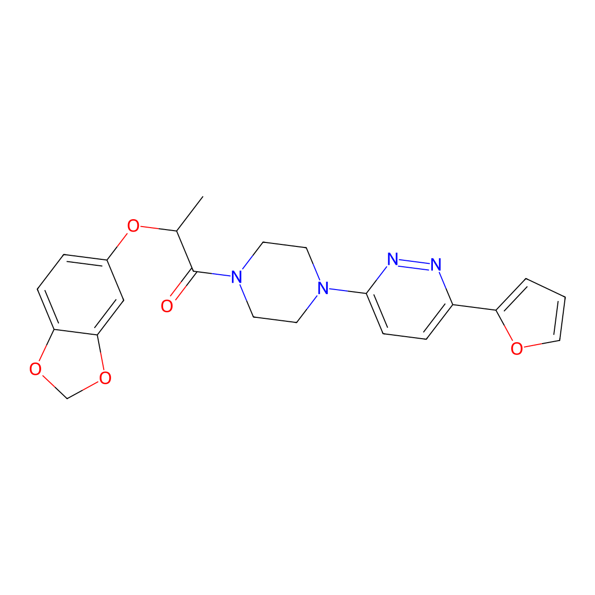 2-(Benzo[d][1,3]dioxol-5-yloxy)-1-(4-(6-(furan-2-yl)pyridazin-3-yl)piperazin-1-yl)propan-1-one molecular structure, CAS 1049263-73-1