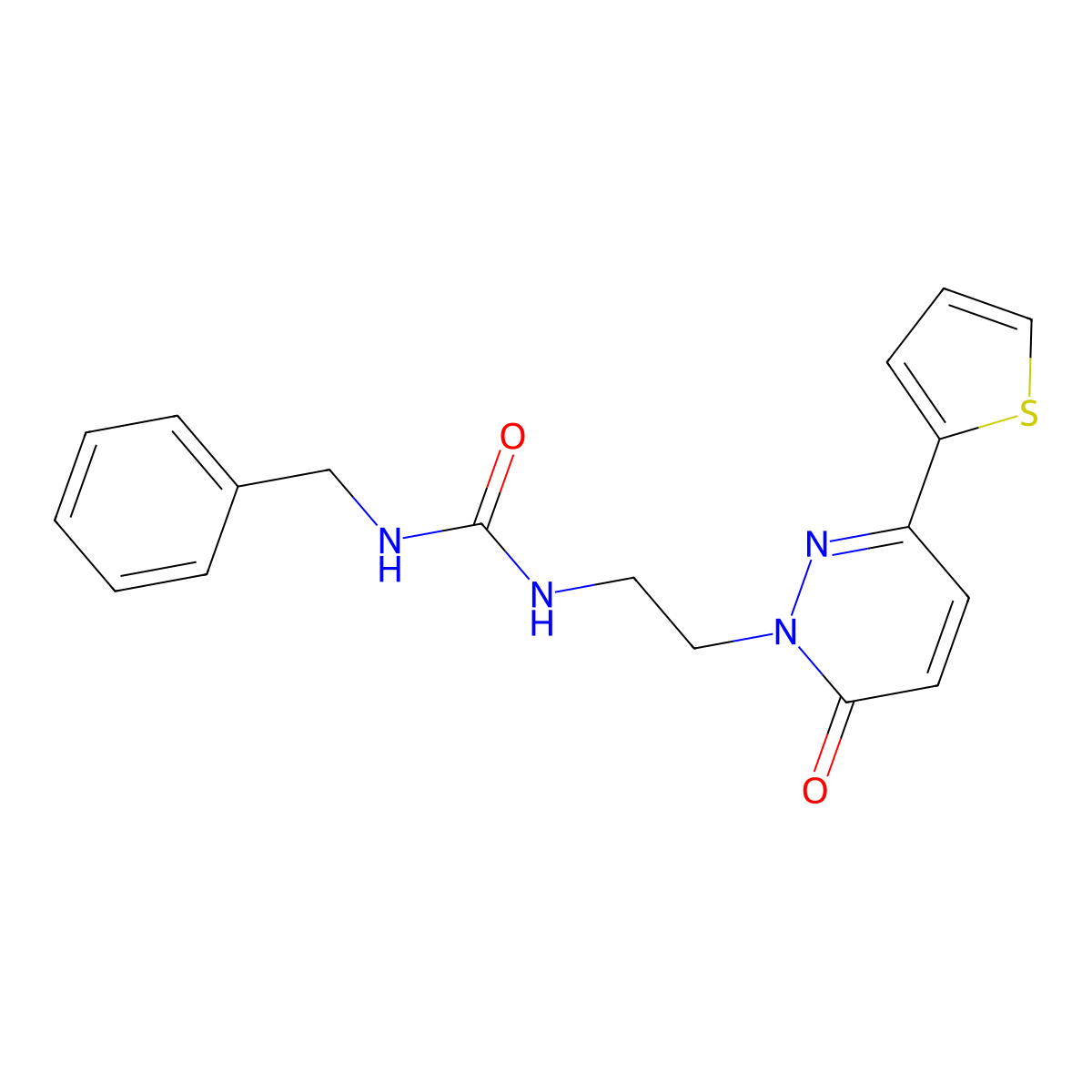 1-Benzyl-3-{2-[6-oxo-3-(thiophen-2-yl)-1,6-dihydropyridazin-1-yl]ethyl}urea molecular structure, CAS 1049264-40-5