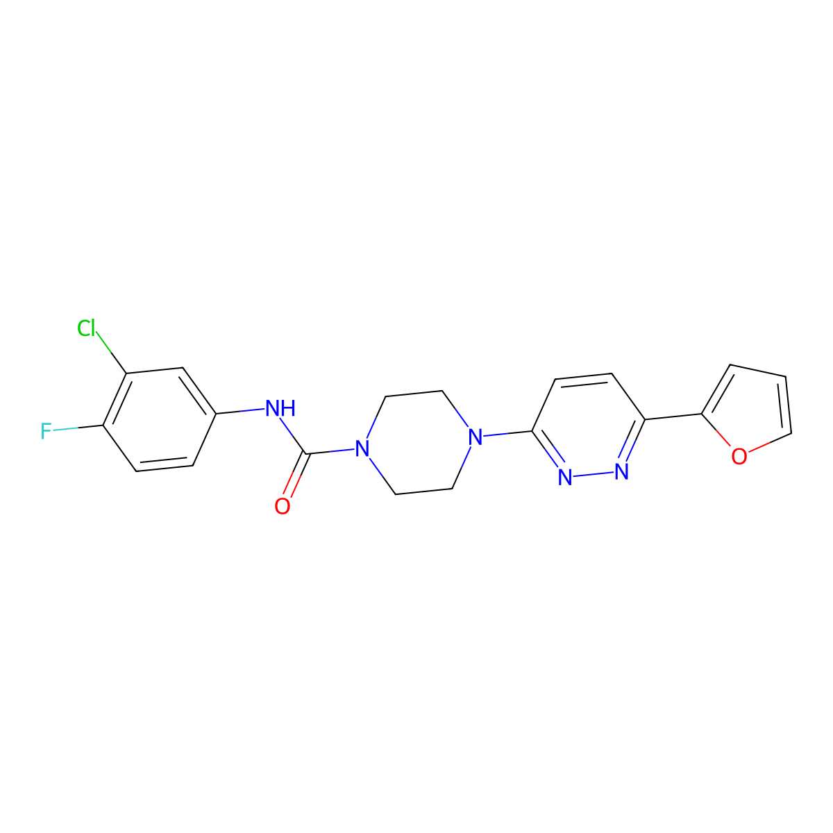N-(3-chloro-4-fluorophenyl)-4-[6-(furan-2-yl)pyridazin-3-yl]piperazine-1-carboxamide molecular structure, CAS 1049264-56-3