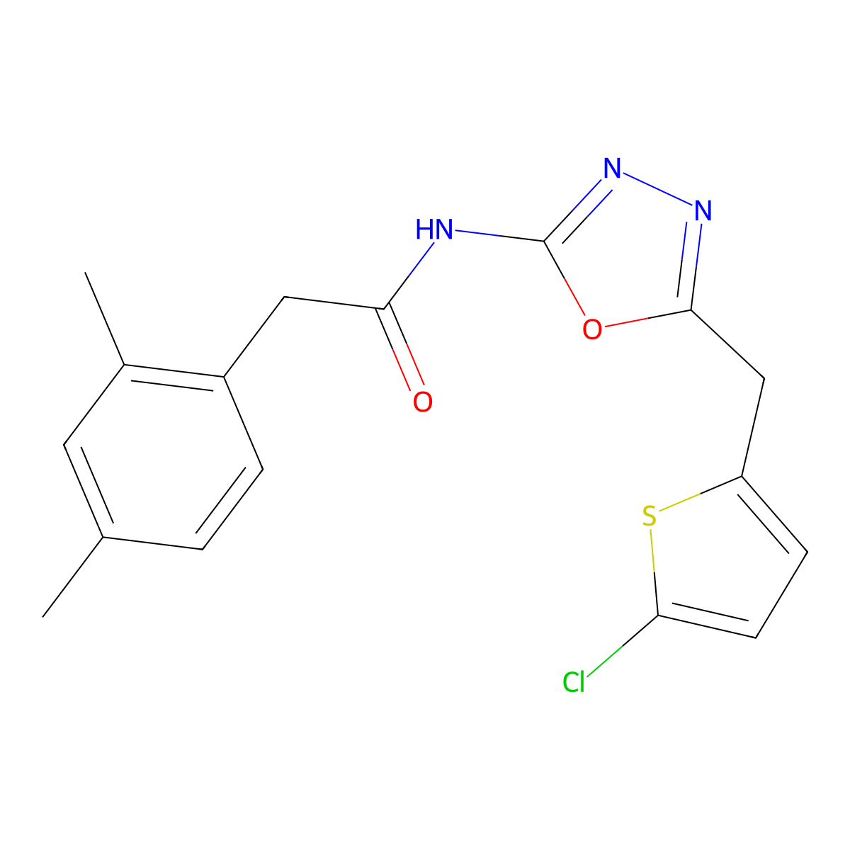 N-{5-[(5-chlorothiophen-2-yl)methyl]-1,3,4-oxadiazol-2-yl}-2-(2,4-dimethylphenyl)acetamide molecular structure, CAS 1049265-91-9
