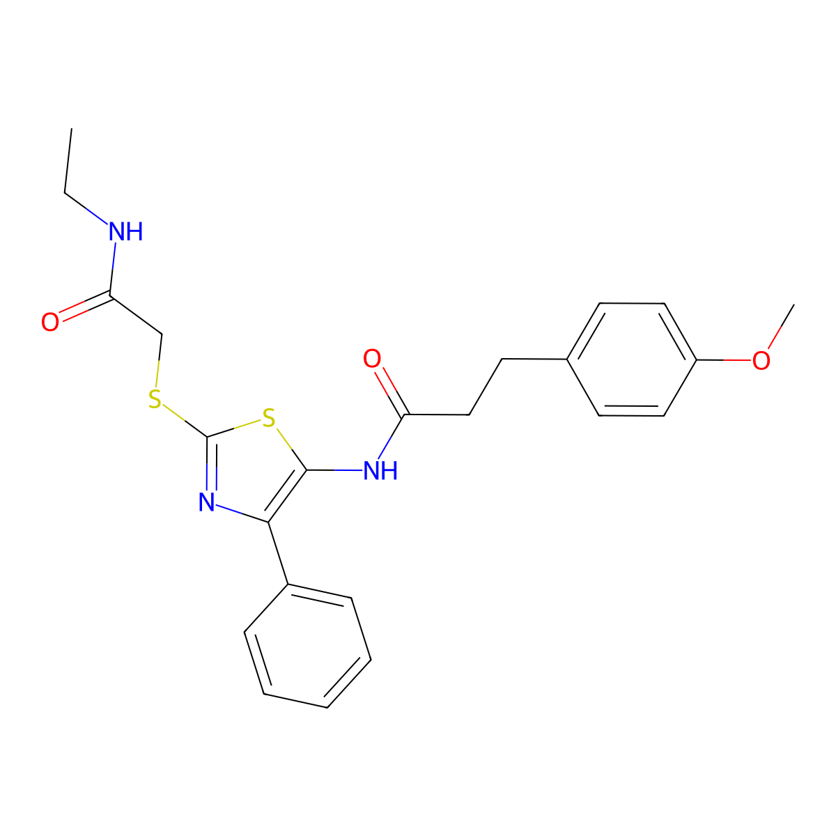 N-(2-((2-(ethylamino)-2-oxoethyl)thio)-4-phenylthiazol-5-yl)-3-(4-methoxyphenyl)propanamide molecular structure, CAS 1049277-10-2
