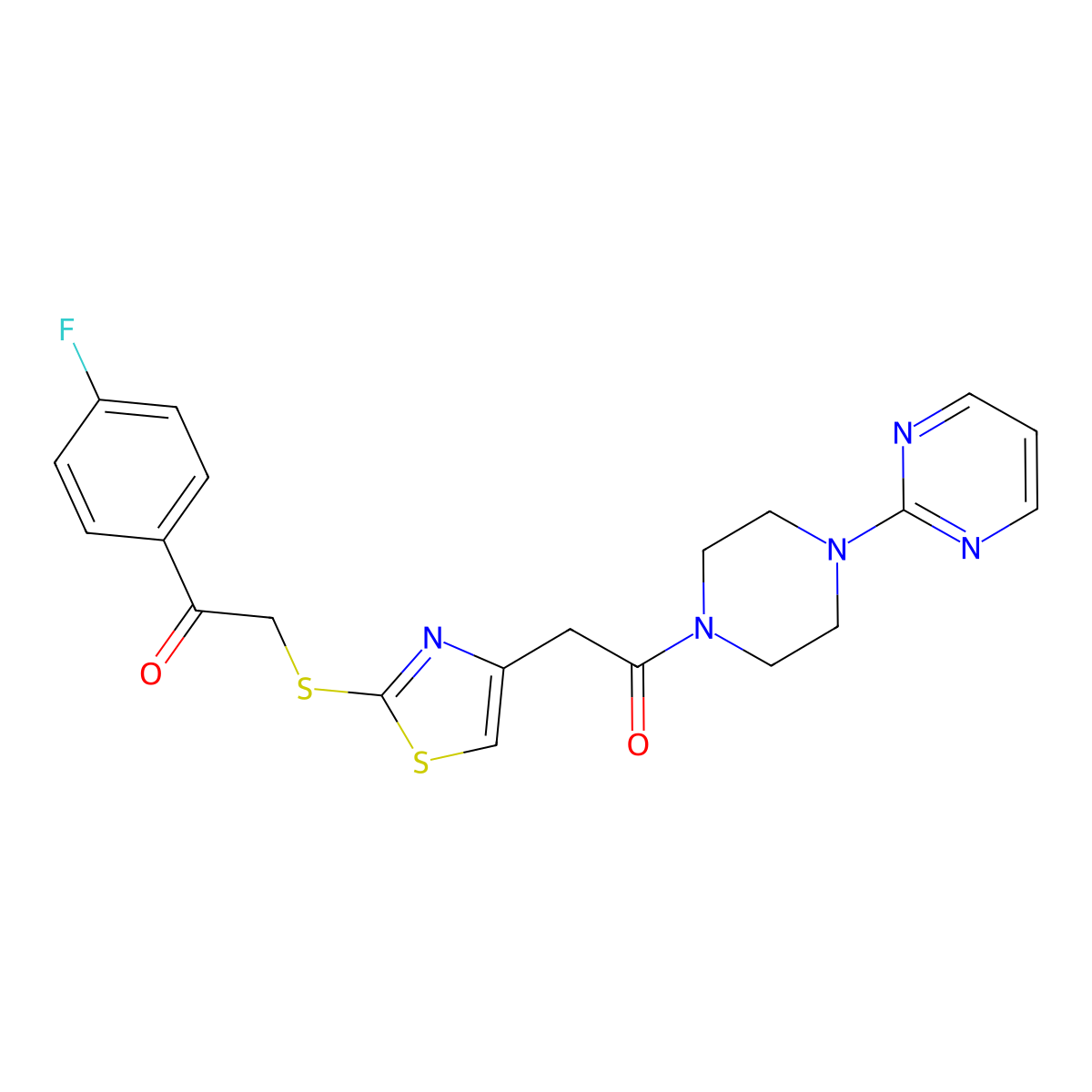 1-(4-Fluorophenyl)-2-[(4-{2-oxo-2-[4-(pyrimidin-2-yl)piperazin-1-yl]ethyl}-1,3-thiazol-2-yl)sulfanyl]ethan-1-one molecular structure, CAS 1049282-73-6