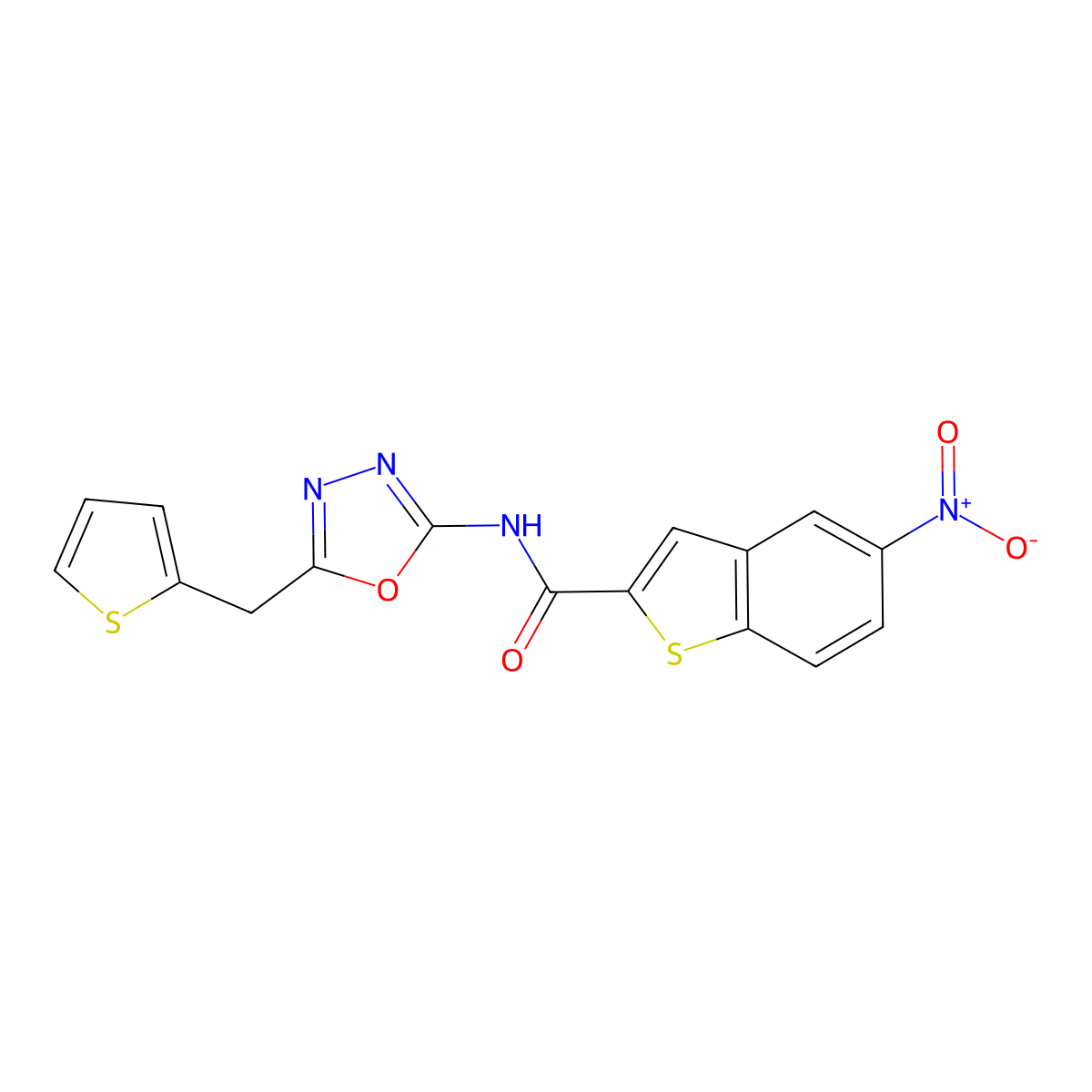5-nitro-N-(5-(thiophen-2-ylmethyl)-1,3,4-oxadiazol-2-yl)benzo[b]thiophene-2-carboxamide molecular structure, CAS 1049283-59-1