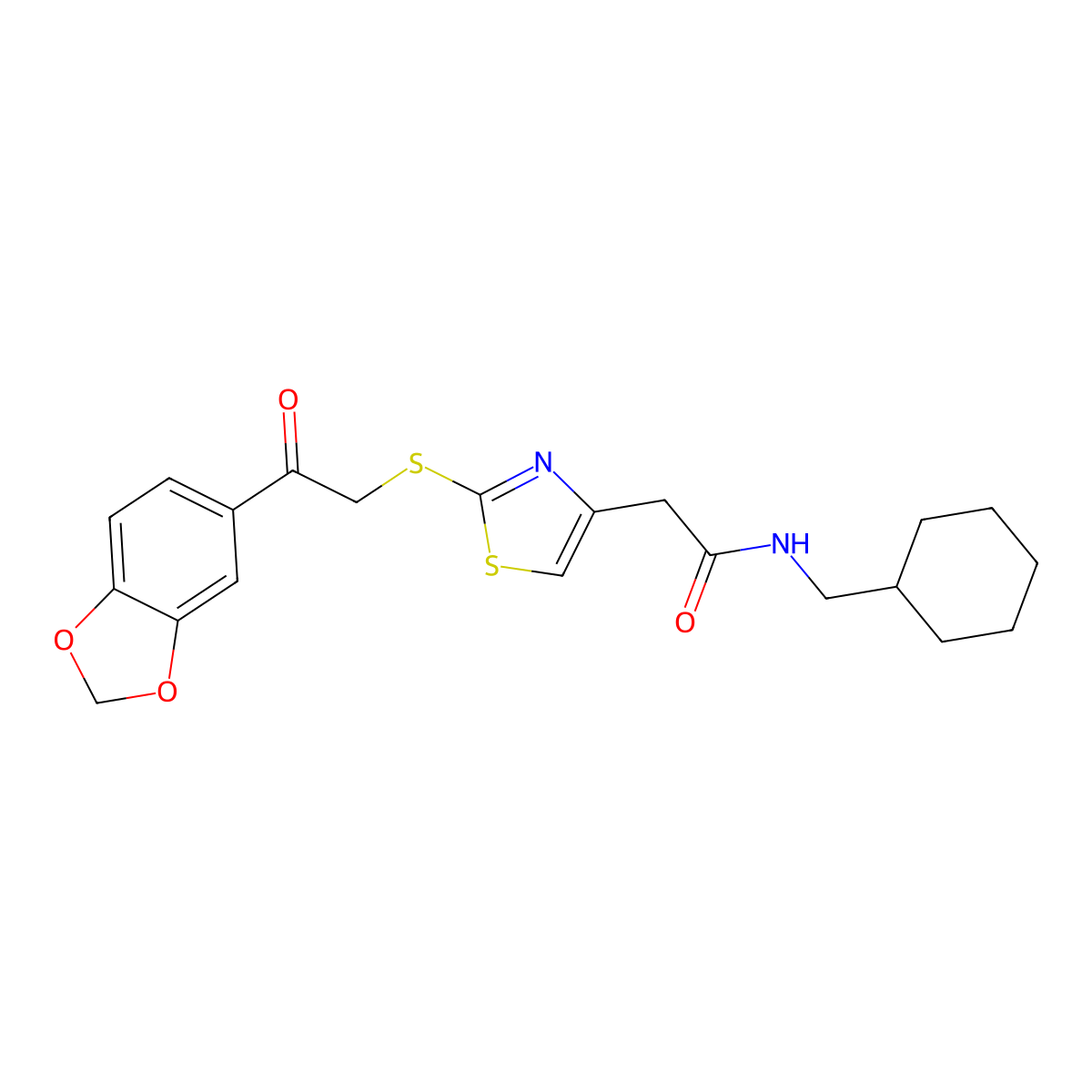 2-(2-((2-(benzo[d][1,3]dioxol-5-yl)-2-oxoethyl)thio)thiazol-4-yl)-N-(cyclohexylmethyl)acetamide molecular structure, CAS 1049286-94-3