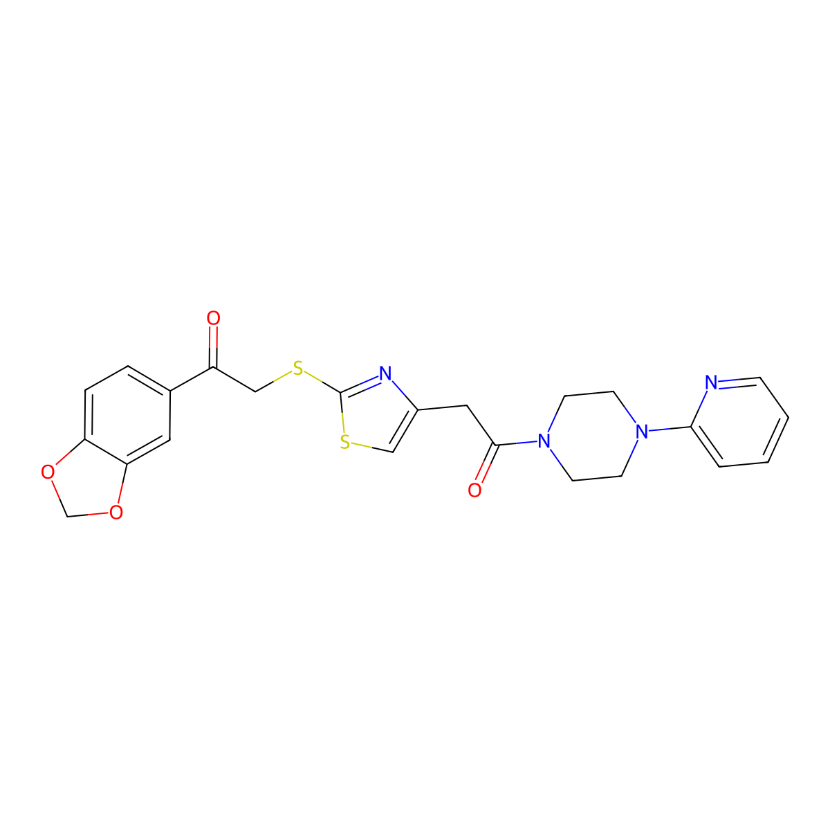 1-(Benzo[d][1,3]dioxol-5-yl)-2-((4-(2-oxo-2-(4-(pyridin-2-yl)piperazin-1-yl)ethyl)thiazol-2-yl)thio)ethanone molecular structure, CAS 1049287-10-6