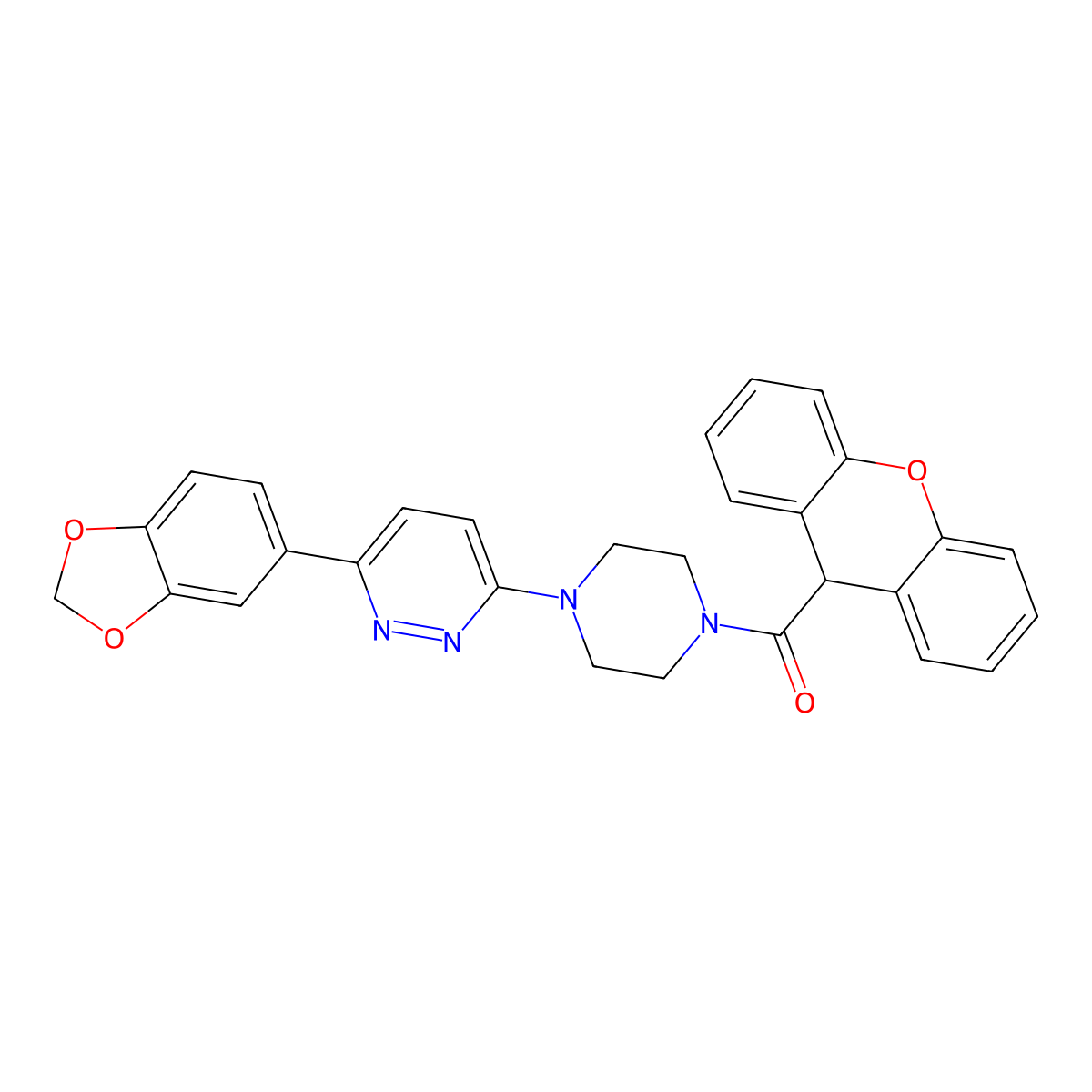 (4-(6-(benzo[d][1,3]dioxol-5-yl)pyridazin-3-yl)piperazin-1-yl)(9H-xanthen-9-yl)methanone molecular structure, CAS 1049329-87-4