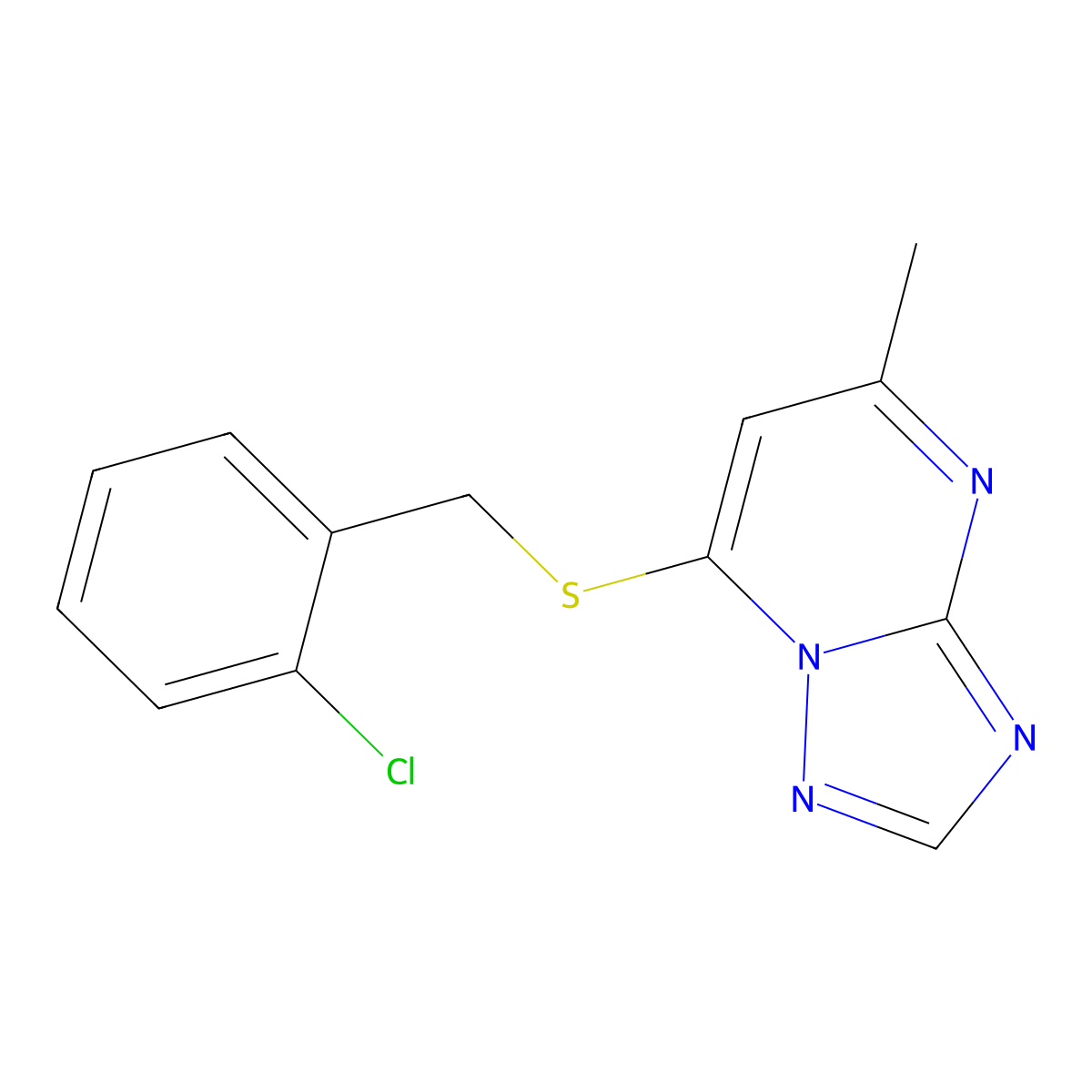 7-[(2-Chlorobenzyl)sulfanyl]-5-methyl[1,2,4]triazolo[1,5-a]pyrimidine molecular structure, CAS 104933-54-2