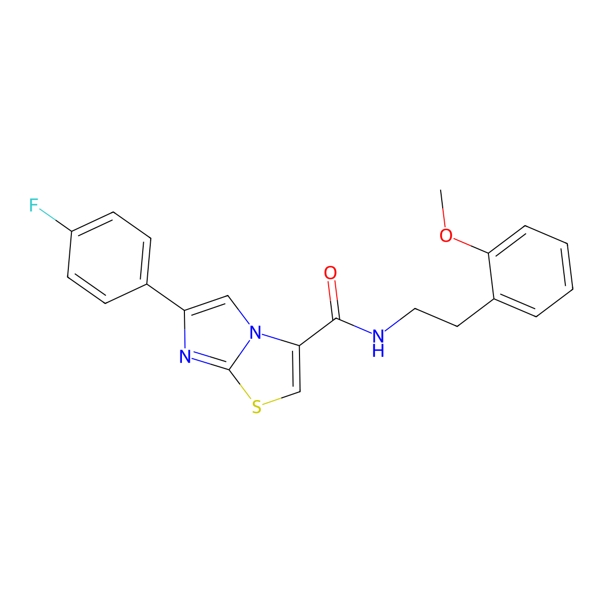 6-(4-fluorophenyl)-N-(2-methoxyphenethyl)imidazo[2,1-b]thiazole-3-carboxamide molecular structure, CAS 1049346-16-8