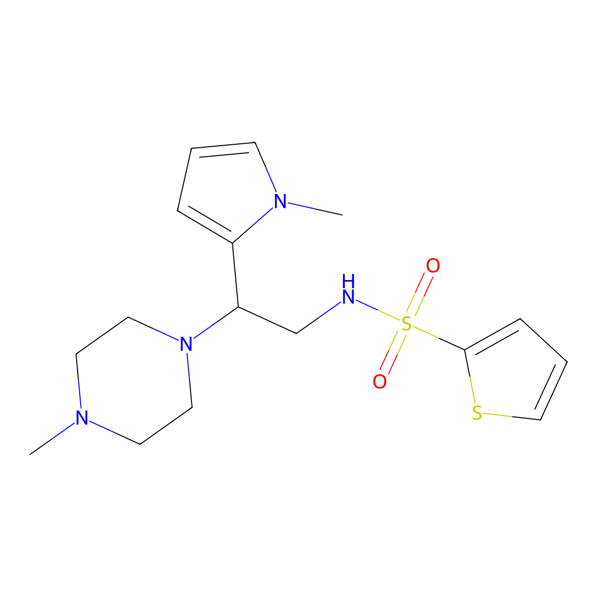 N-(2-(1-methyl-1H-pyrrol-2-yl)-2-(4-methylpiperazin-1-yl)ethyl)thiophene-2-sulfonamide molecular structure, CAS 1049348-54-0