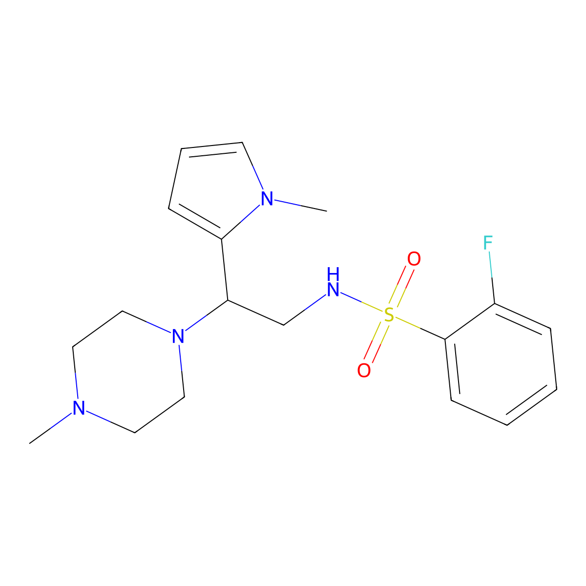 2-fluoro-N-(2-(1-methyl-1H-pyrrol-2-yl)-2-(4-methylpiperazin-1-yl)ethyl)benzenesulfonamide molecular structure, CAS 1049348-60-8