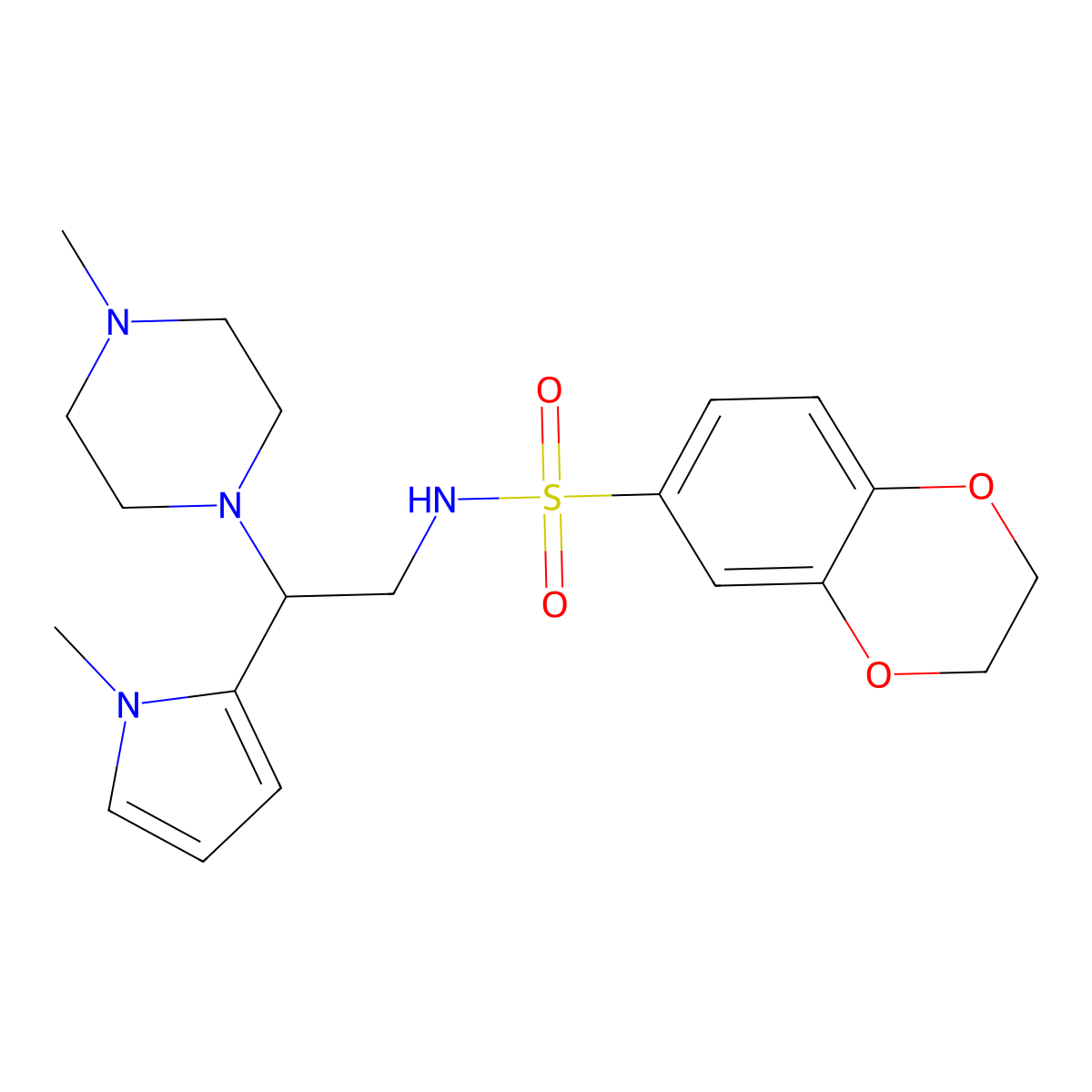 N-(2-(1-methyl-1H-pyrrol-2-yl)-2-(4-methylpiperazin-1-yl)ethyl)-2,3-dihydrobenzo[b][1,4]dioxine-6-sulfonamide molecular structure, CAS 1049348-84-6