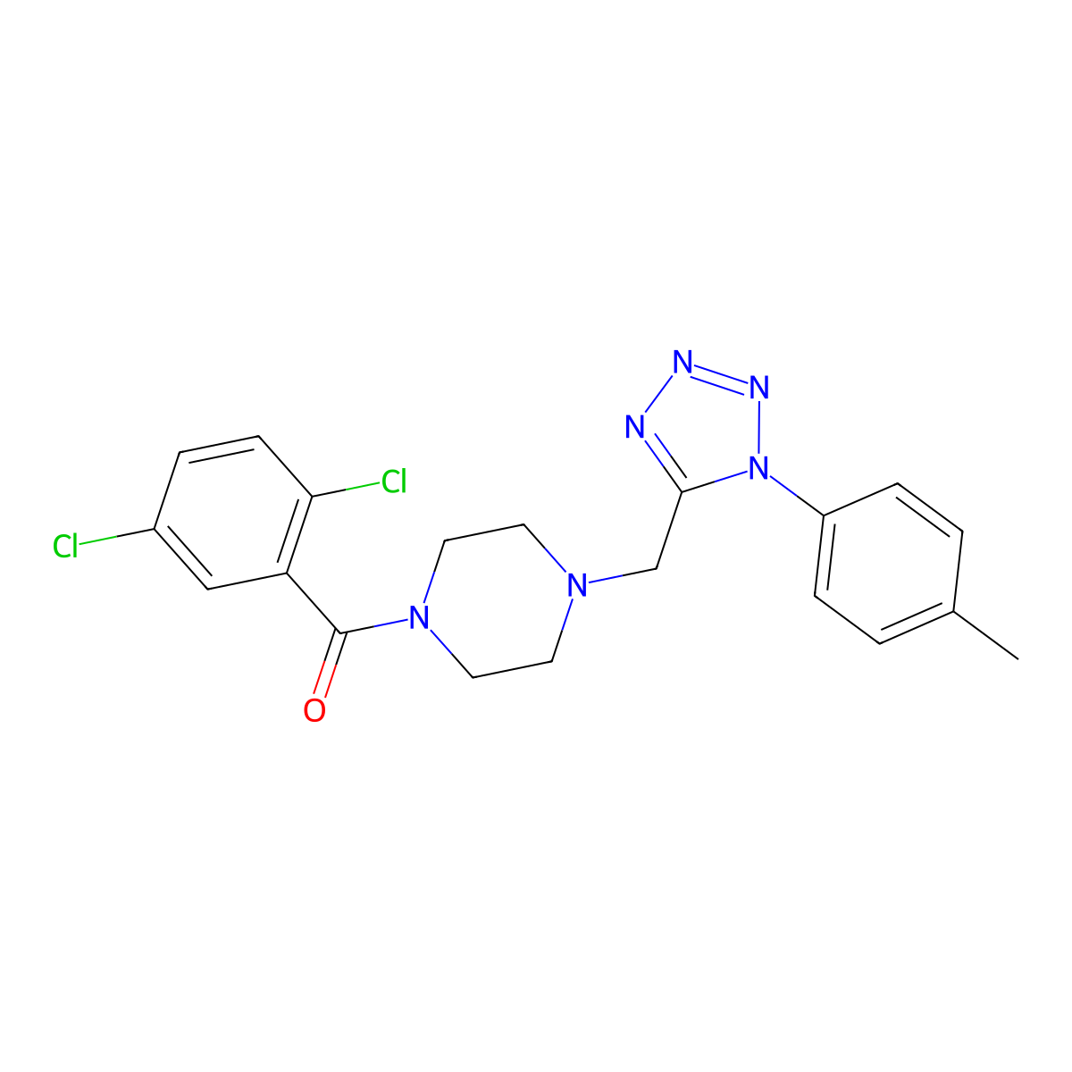 (2,5-dichlorophenyl)(4-((1-(p-tolyl)-1H-tetrazol-5-yl)methyl)piperazin-1-yl)methanone molecular structure, CAS 1049348-86-8
