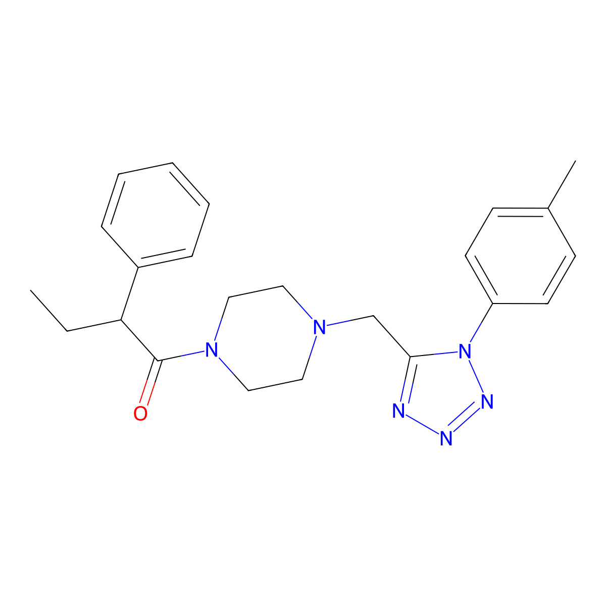 2-phenyl-1-(4-((1-(p-tolyl)-1H-tetrazol-5-yl)methyl)piperazin-1-yl)butan-1-one molecular structure, CAS 1049349-55-4
