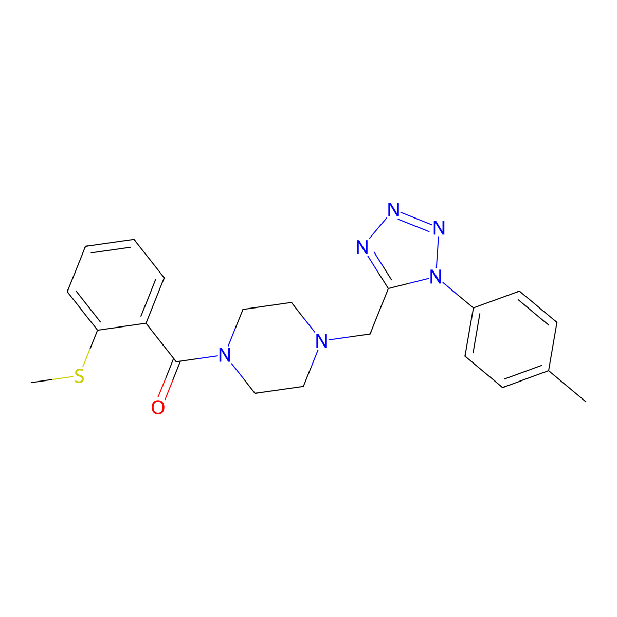 (2-(methylthio)phenyl)(4-((1-(p-tolyl)-1H-tetrazol-5-yl)methyl)piperazin-1-yl)methanone molecular structure, CAS 1049350-06-2