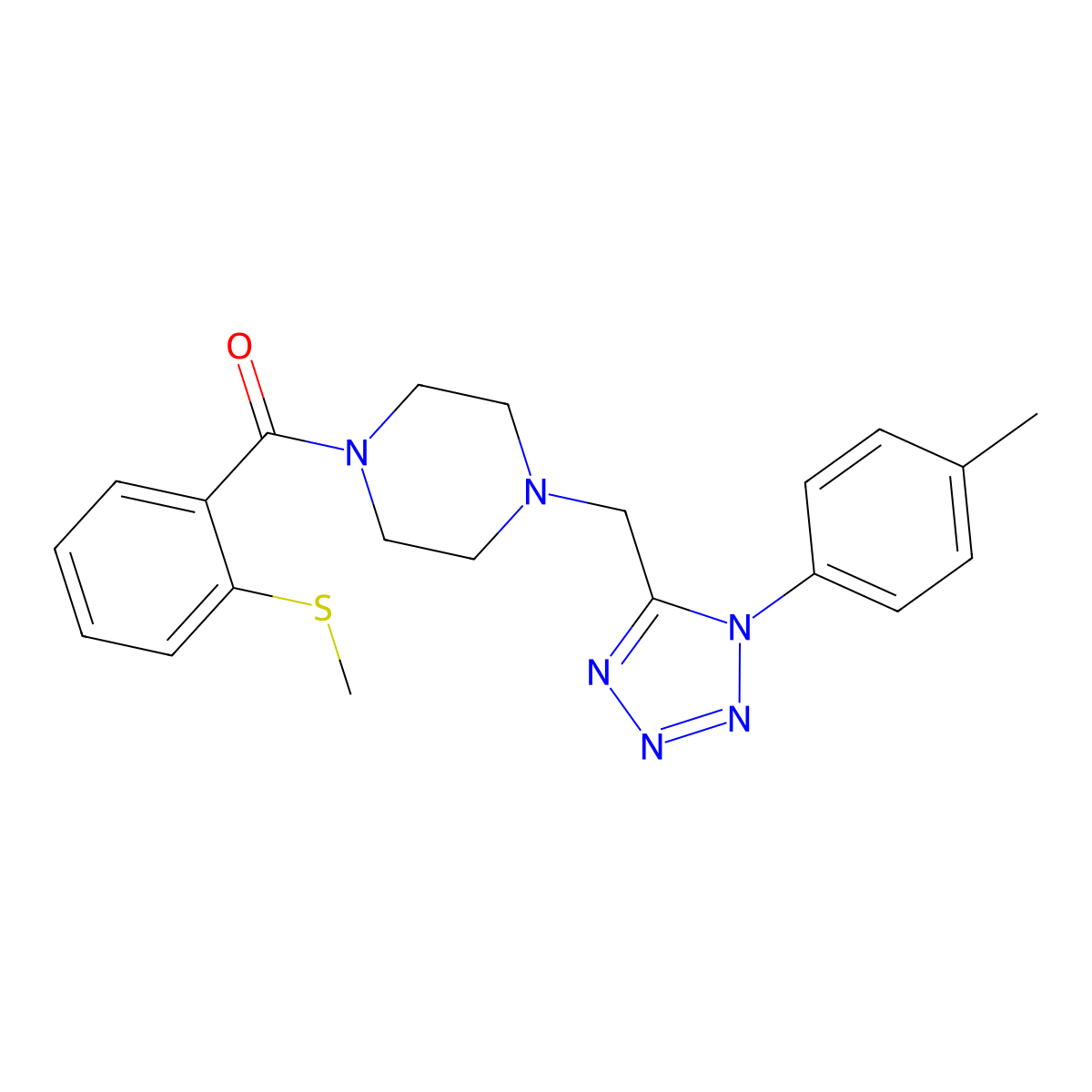 (2-(methylthio)phenyl)(4-((1-(p-tolyl)-1H-tetrazol-5-yl)methyl)piperazin-1-yl)methanone molecular structure, CAS 1049350-06-2