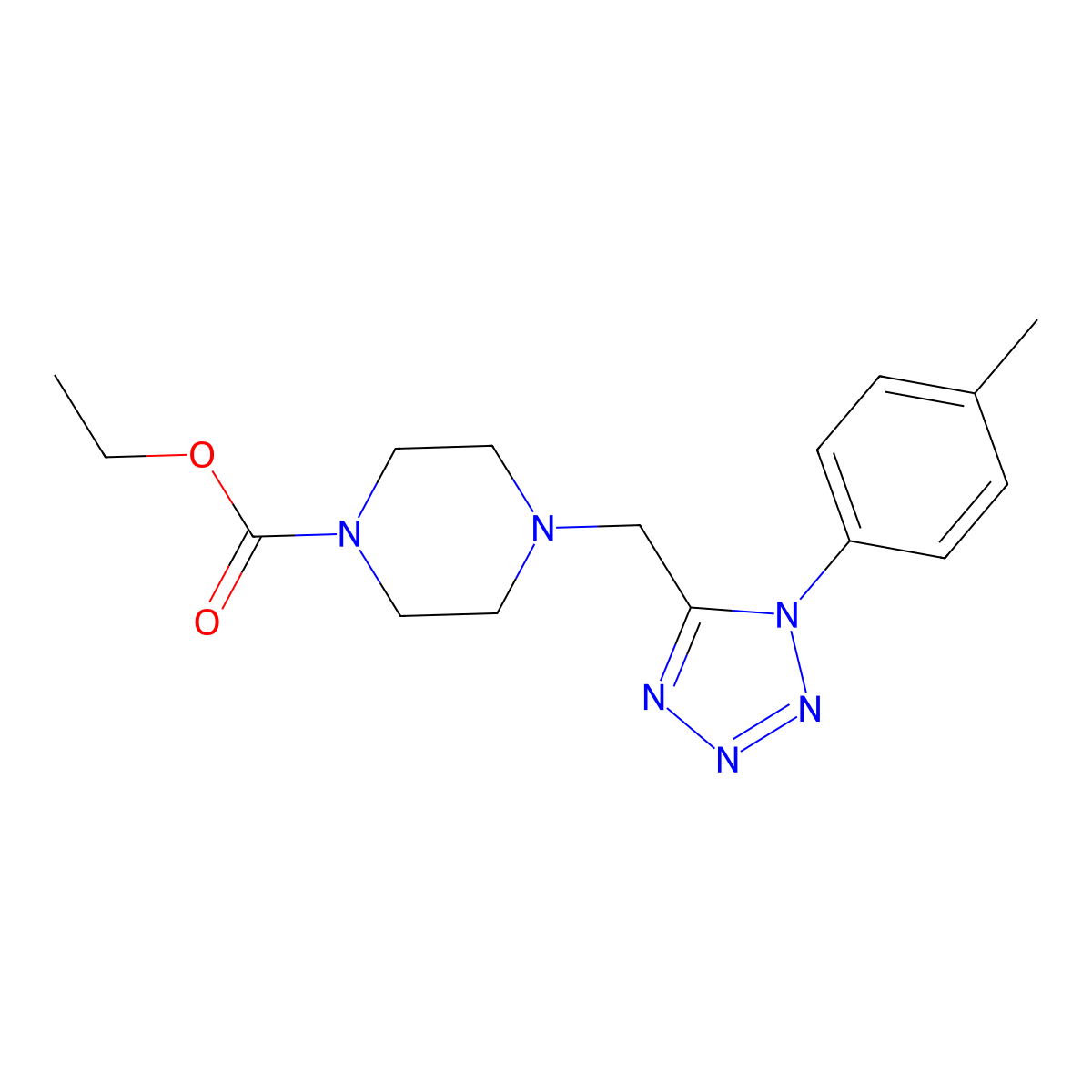 ethyl 4-((1-(p-tolyl)-1H-tetrazol-5-yl)methyl)piperazine-1-carboxylate molecular structure, CAS 1049350-19-7