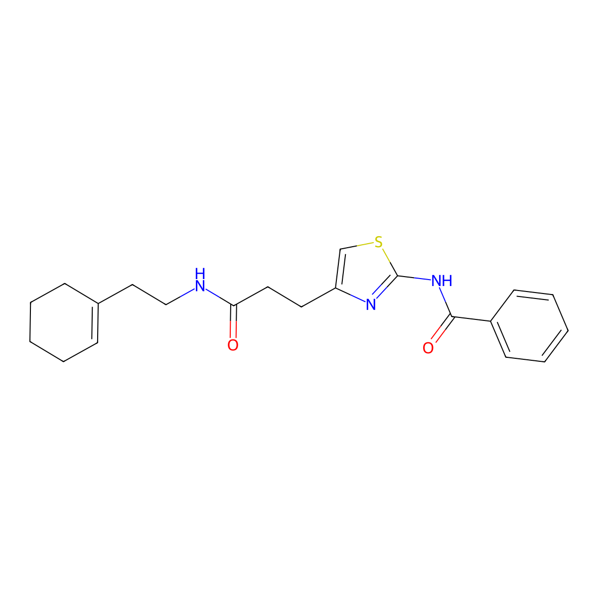 N-(4-(3-((2-(cyclohex-1-en-1-yl)ethyl)amino)-3-oxopropyl)thiazol-2-yl)benzamide molecular structure, CAS 1049353-42-5